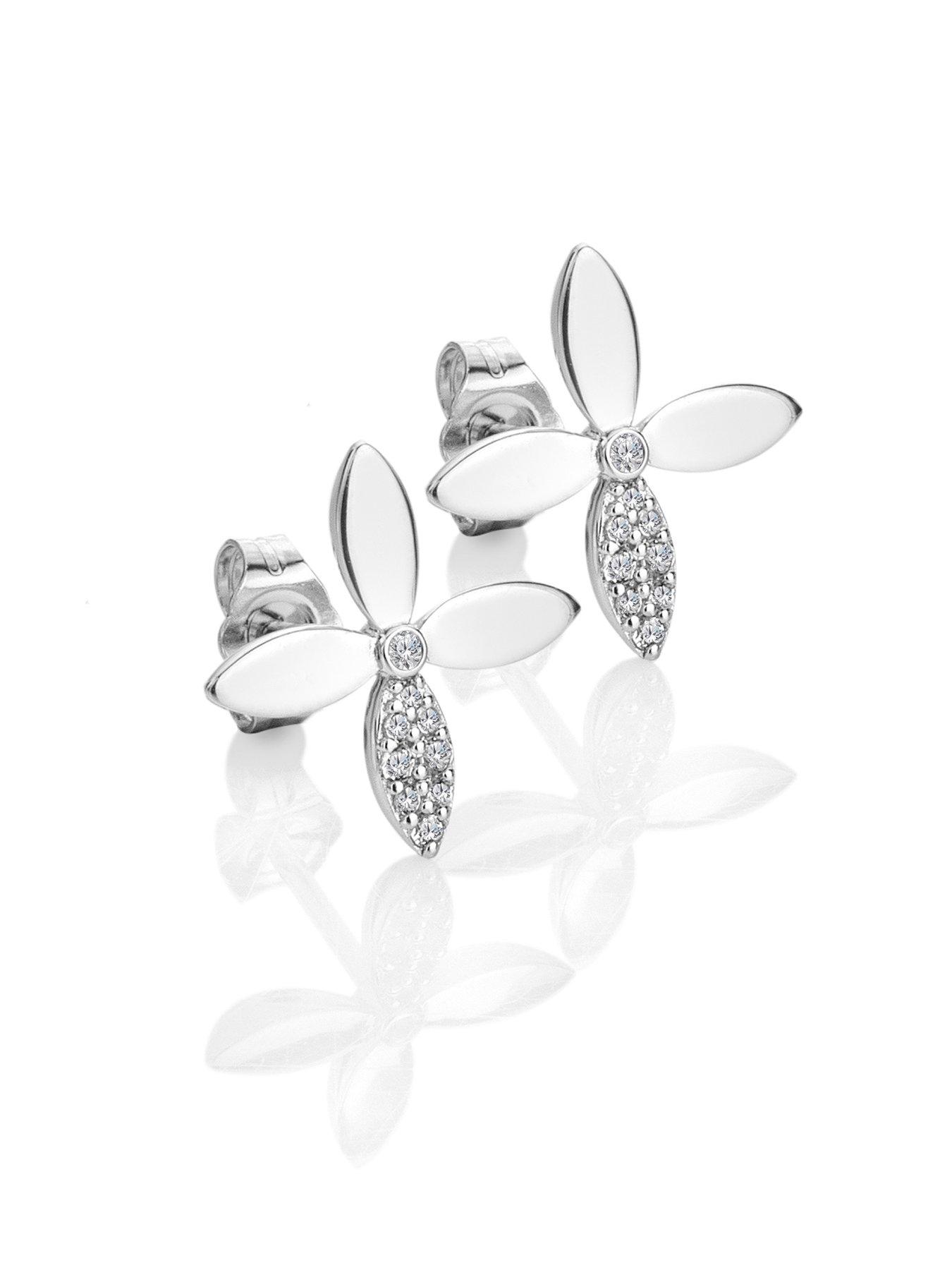  image of hot-diamonds-cross-flower-stud-earrings