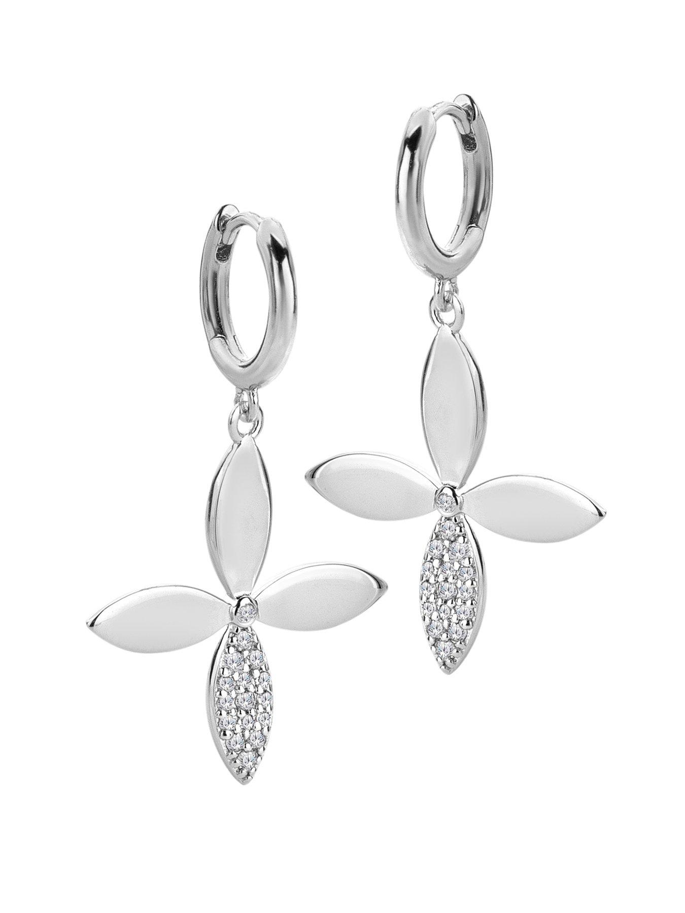 Image 1 of 3 of Hot Diamonds Cross Flower Drop Earrings