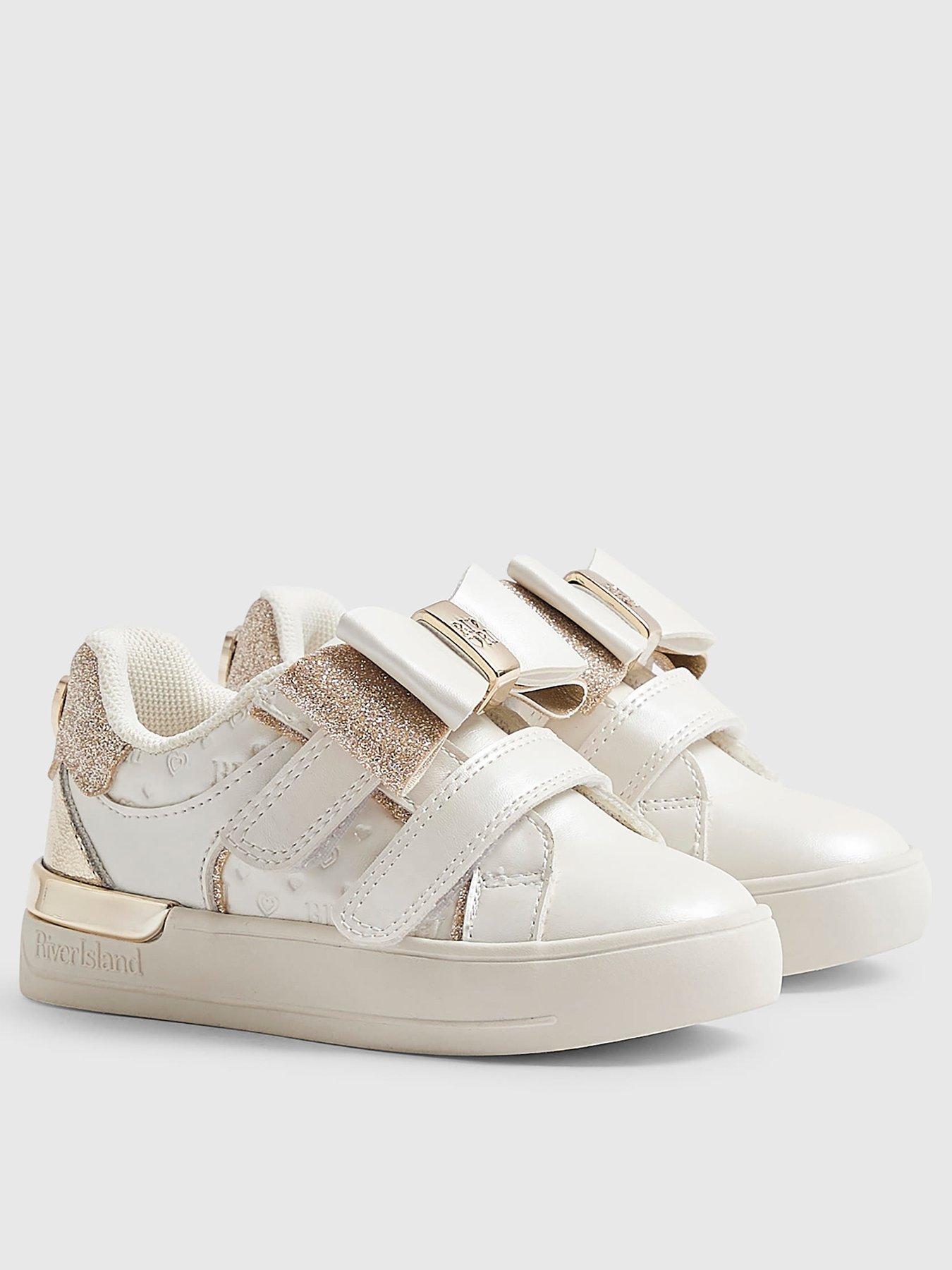 River Island Mini Mini Girls Metallic Bow Trainers - White