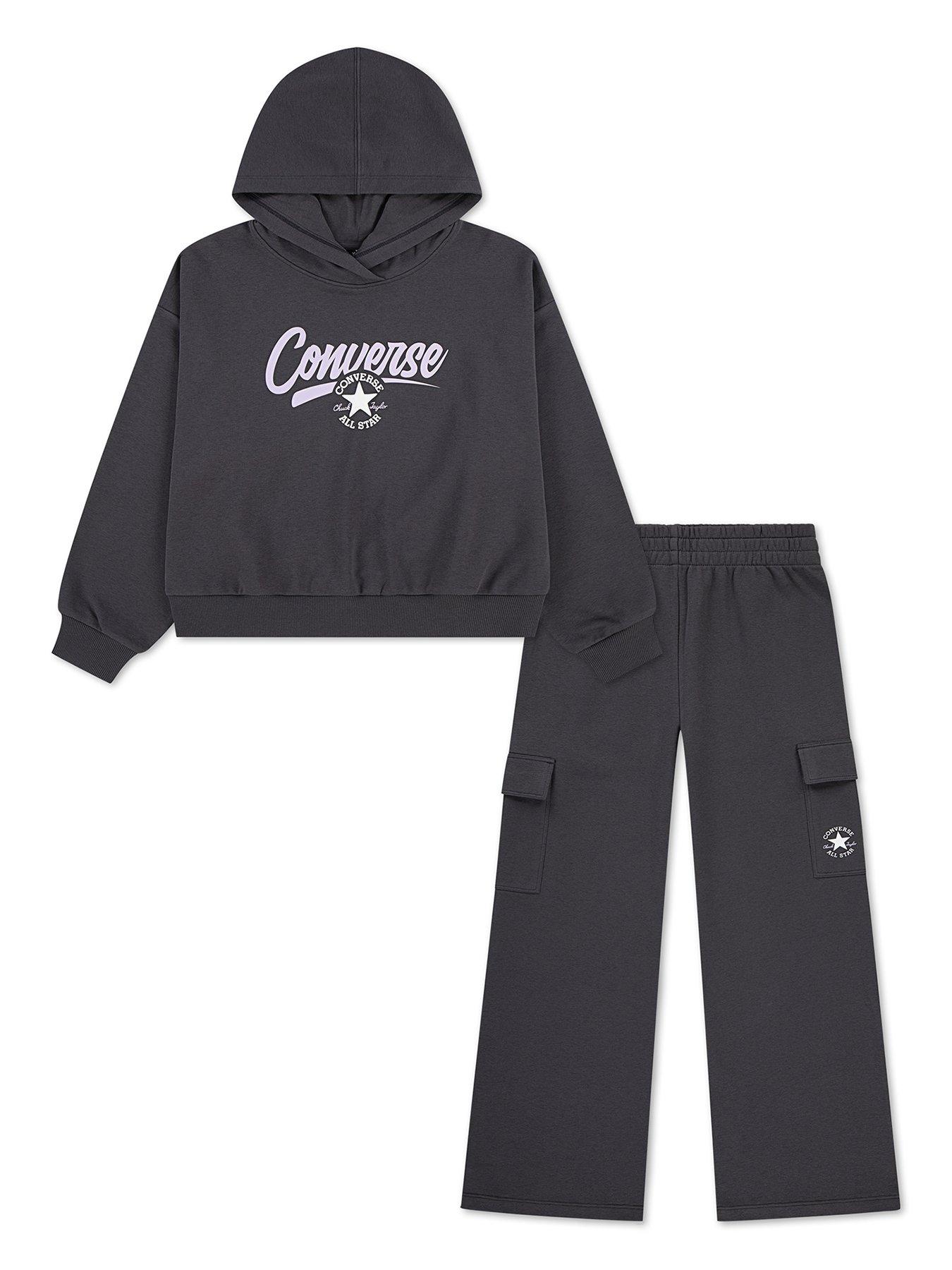 Image 1 of 5 of Converse Girls Hoodie And Cargo Pant Set - Black