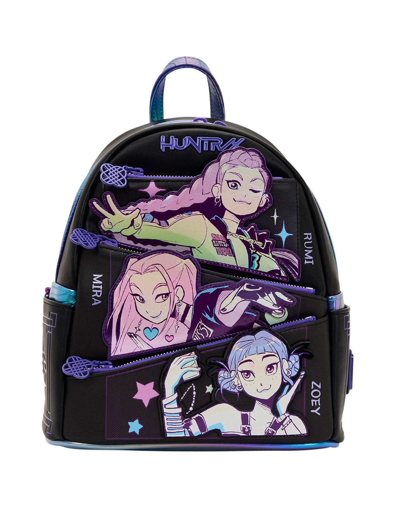 front image of loungefly-k-pop-demon-hunters-huntrix-loungefly-mini-backpack