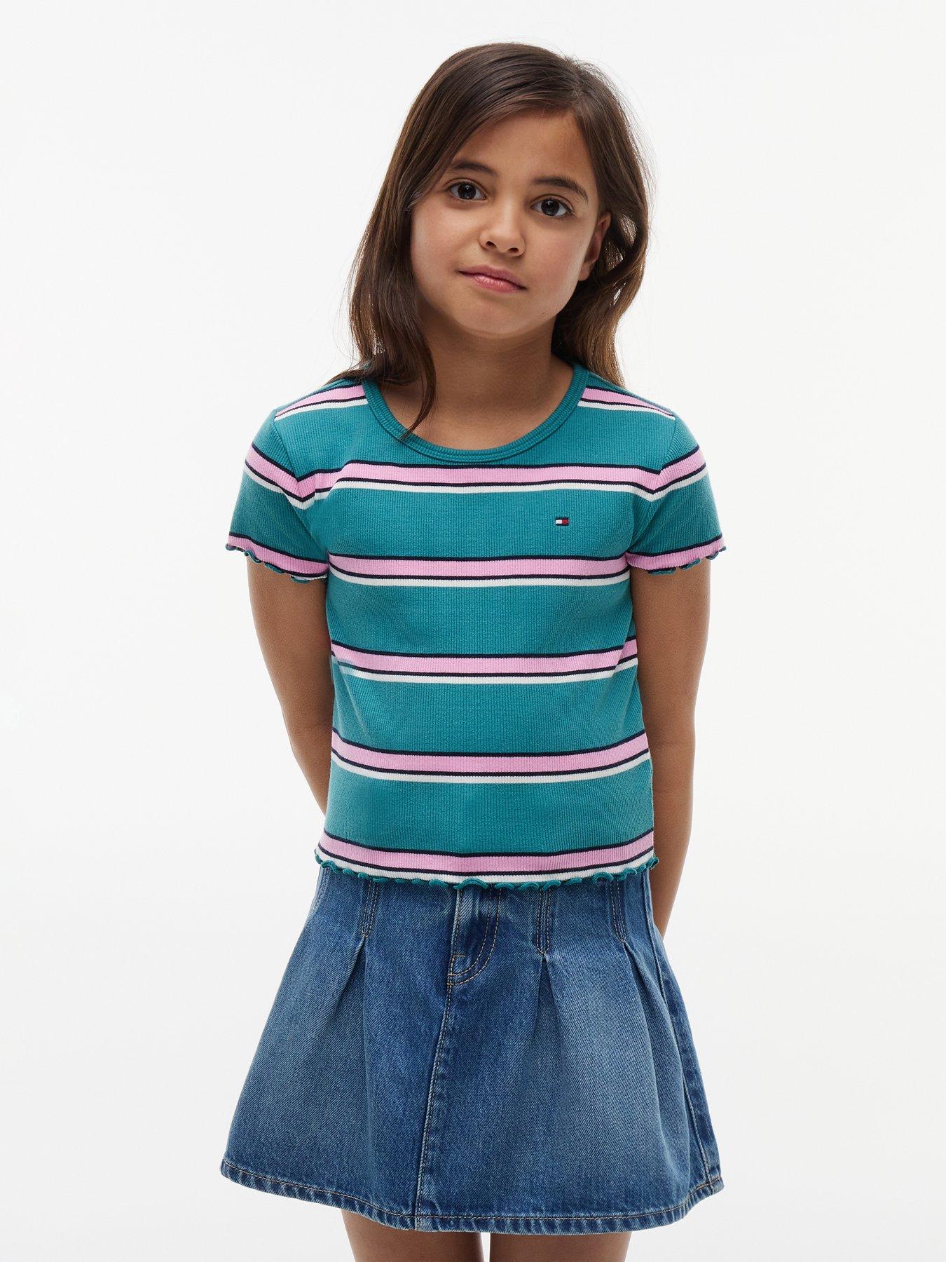 Tommy Hilfiger Girls Essential Rib Short Sleeve Top - Green