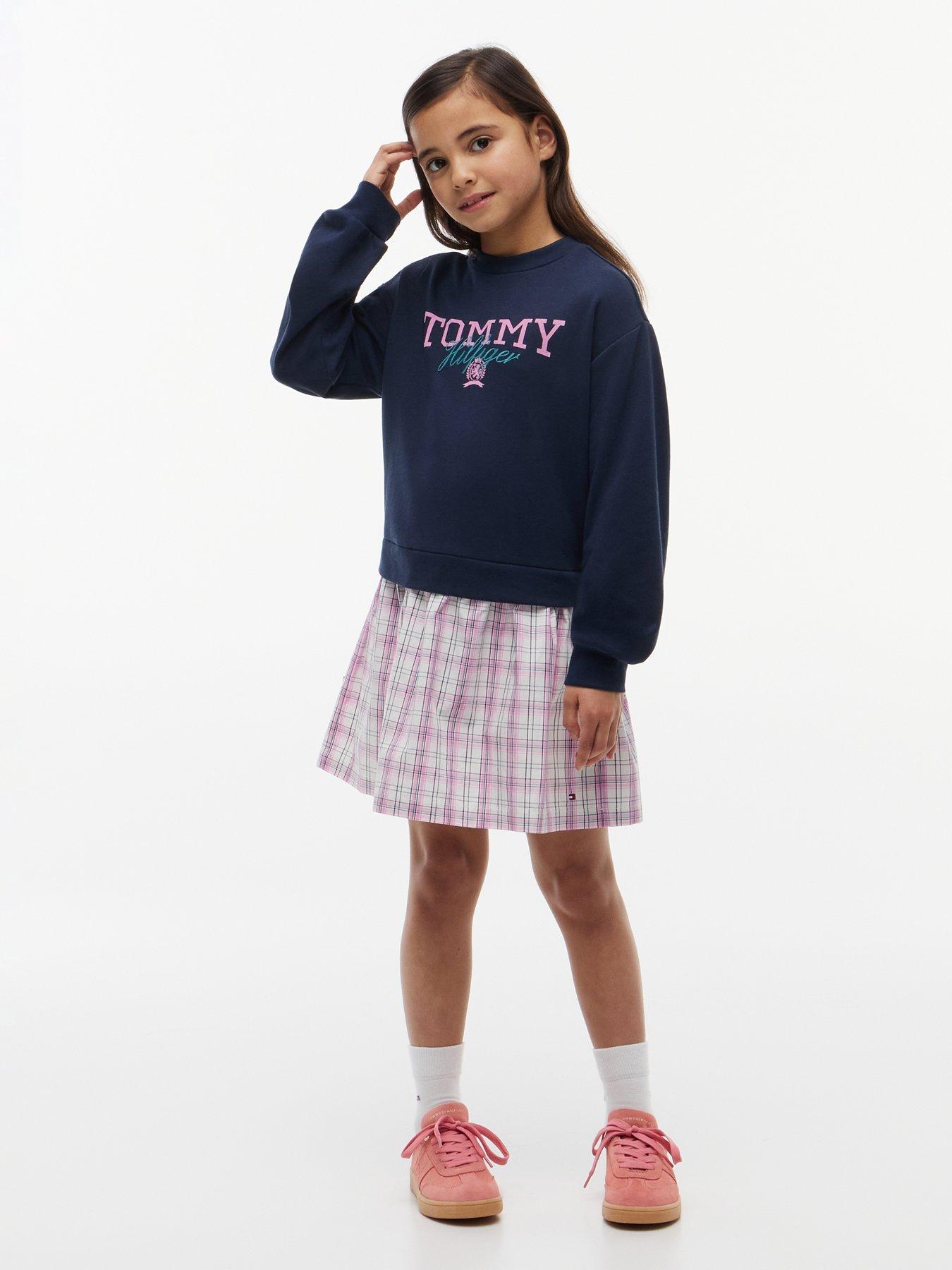 Image 3 of 4 of Tommy Hilfiger Girls 2-In-1 Long Sleeve Dress - Multi