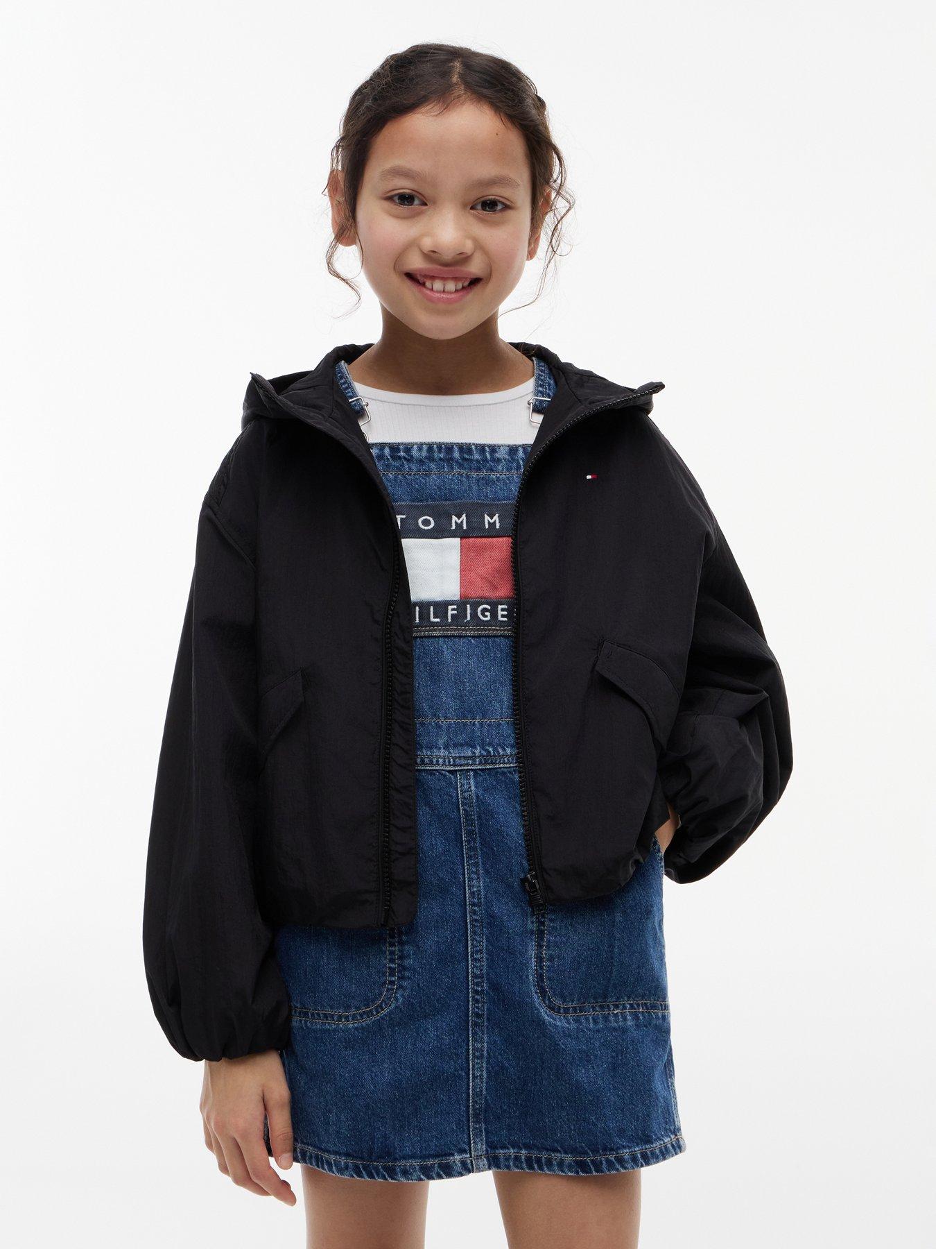Tommy Hilfiger Girls Hooded Shiny Flag Jacket - Black