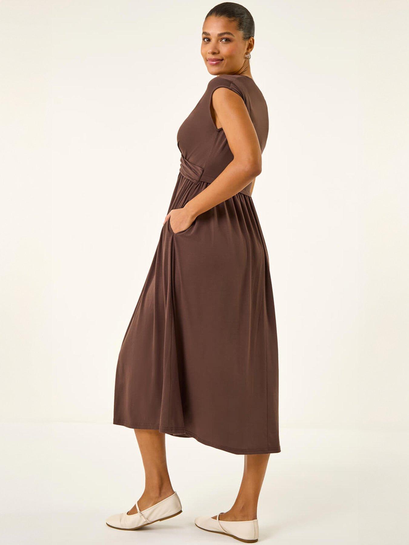Image 2 of 5 of Roman Crossover Front Stretch Midi Dress