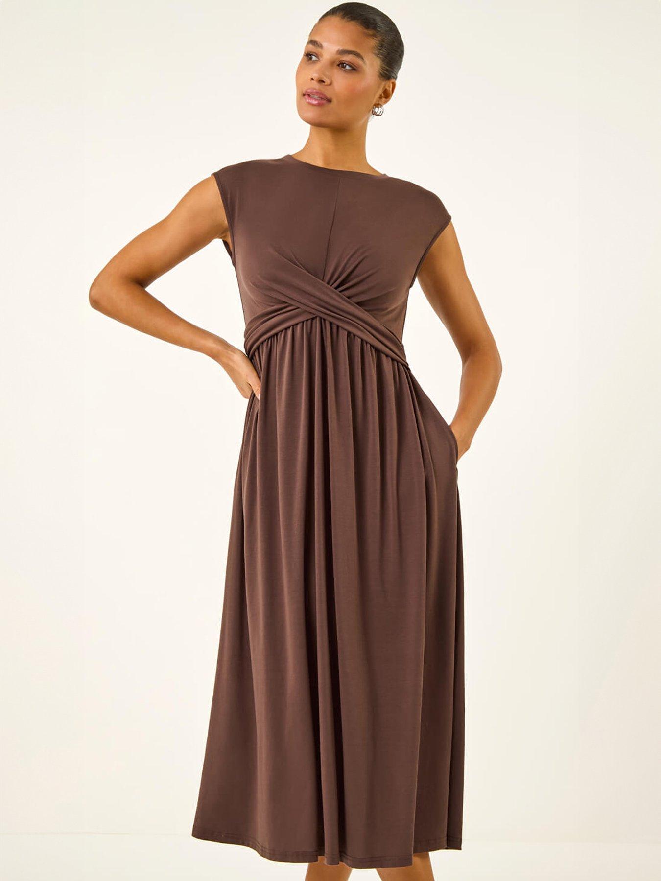 Image 3 of 5 of Roman Crossover Front Stretch Midi Dress
