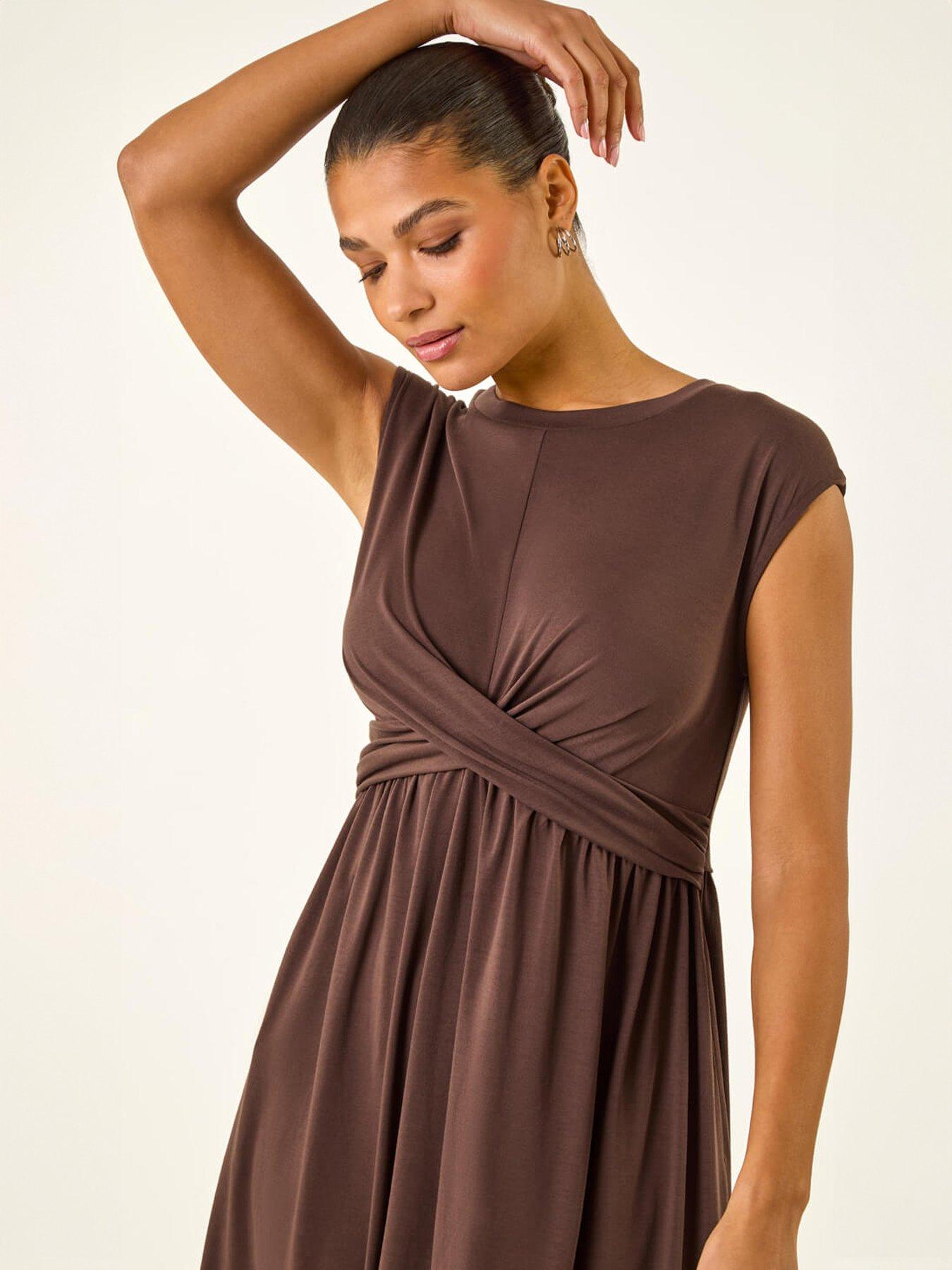 Image 4 of 5 of Roman Crossover Front Stretch Midi Dress