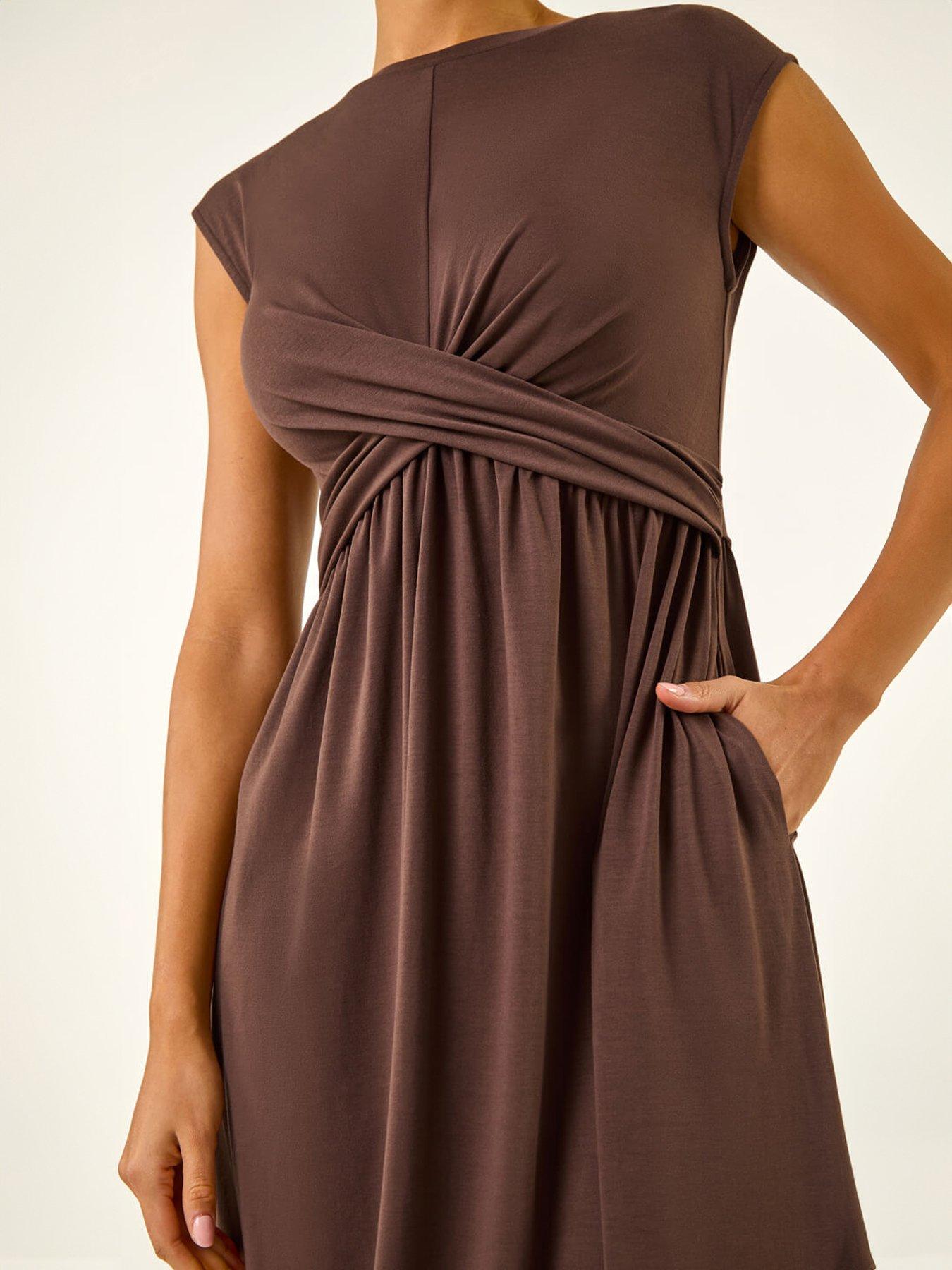 Image 5 of 5 of Roman Crossover Front Stretch Midi Dress