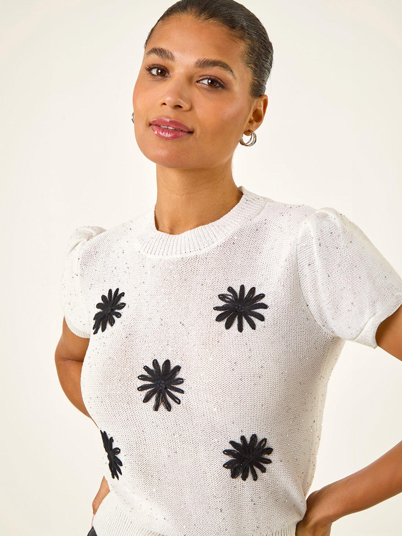  image of roman-daisy-sparkly-embroidered-knit-top