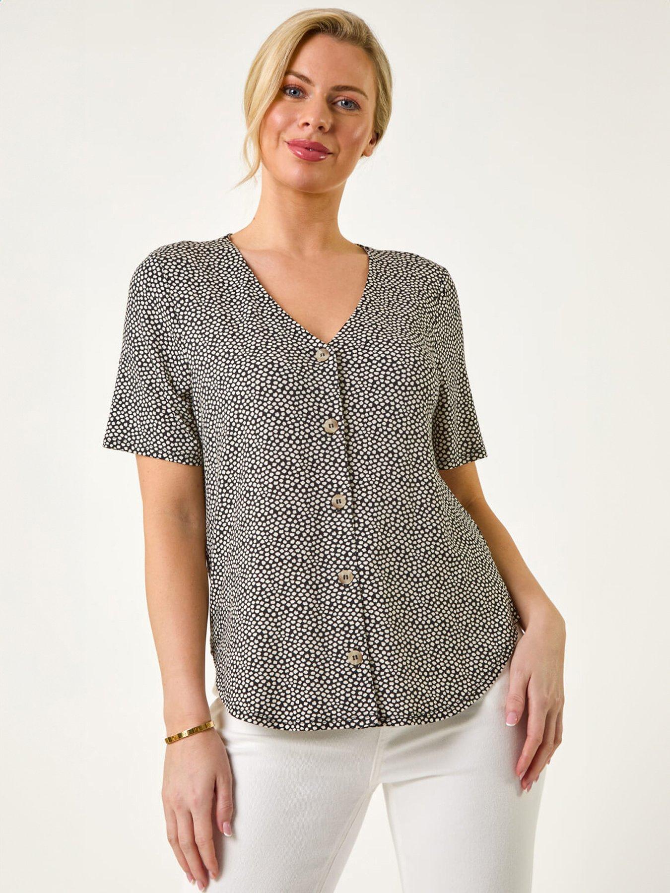 Image 1 of 5 of Roman Petite Spot V-neck Stretch Blouse