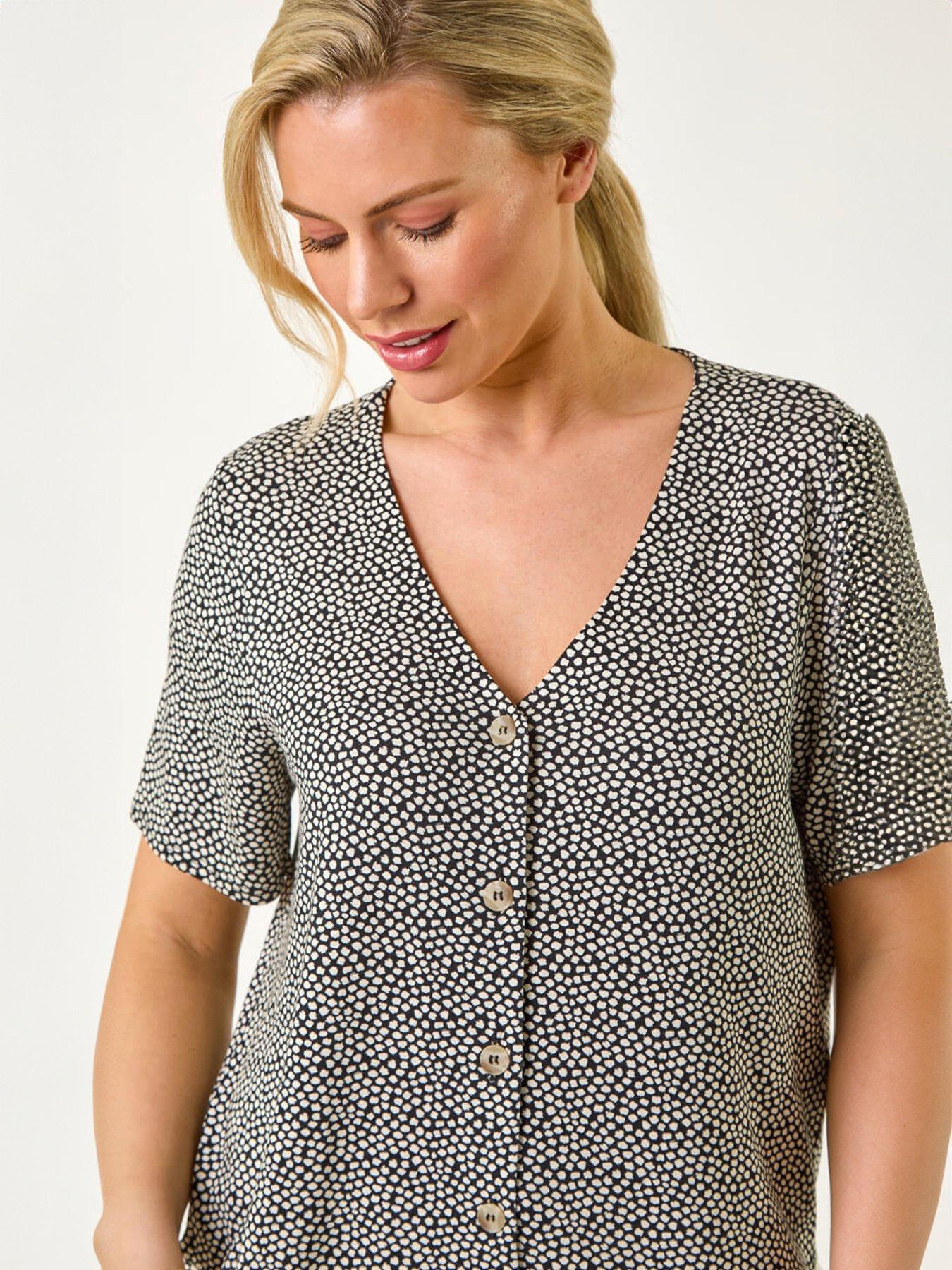 Image 4 of 5 of Roman Petite Spot V-neck Stretch Blouse