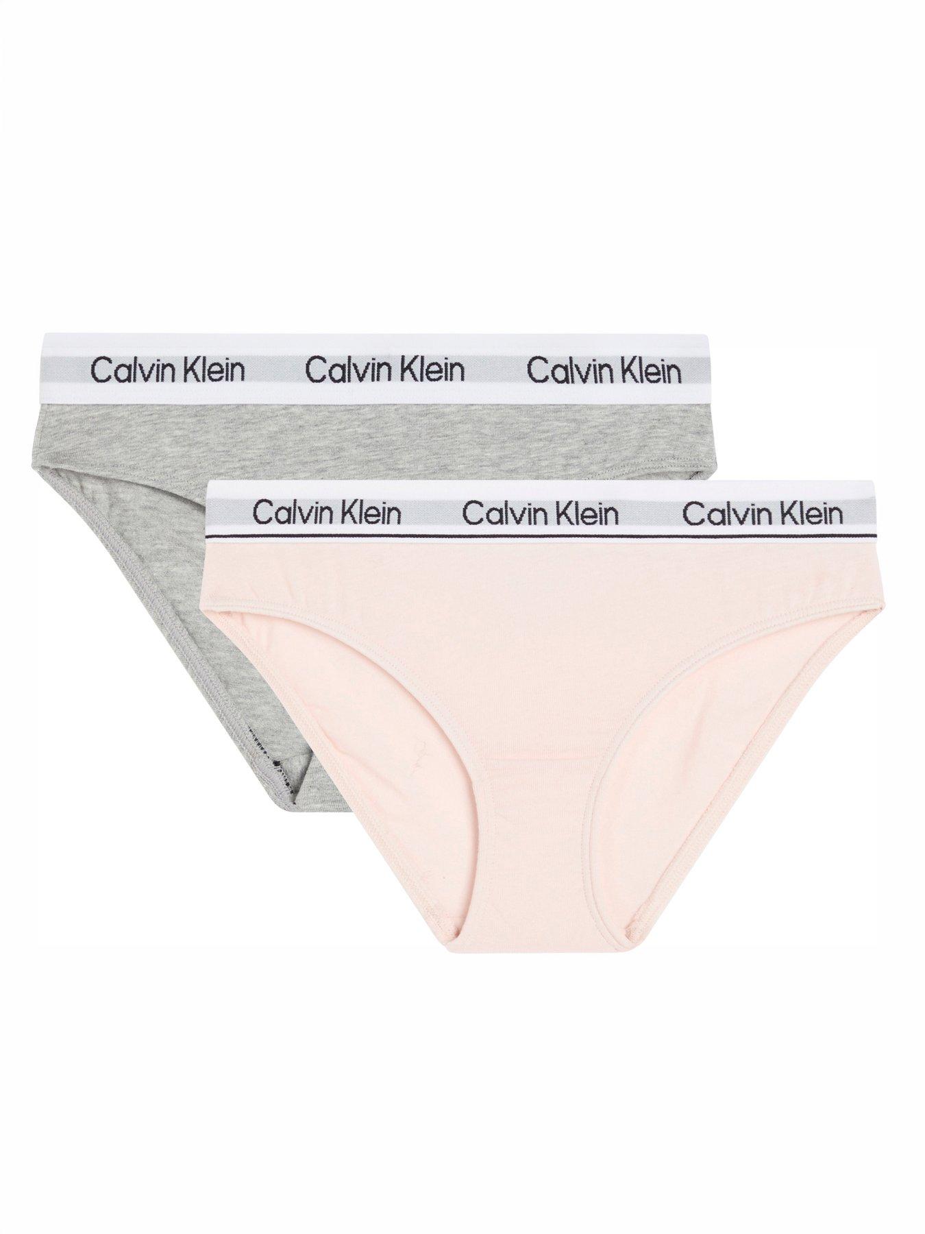 Calvin Klein Girls 2 Pack Modern Cotton Bikini Briefs - Grey/Pink