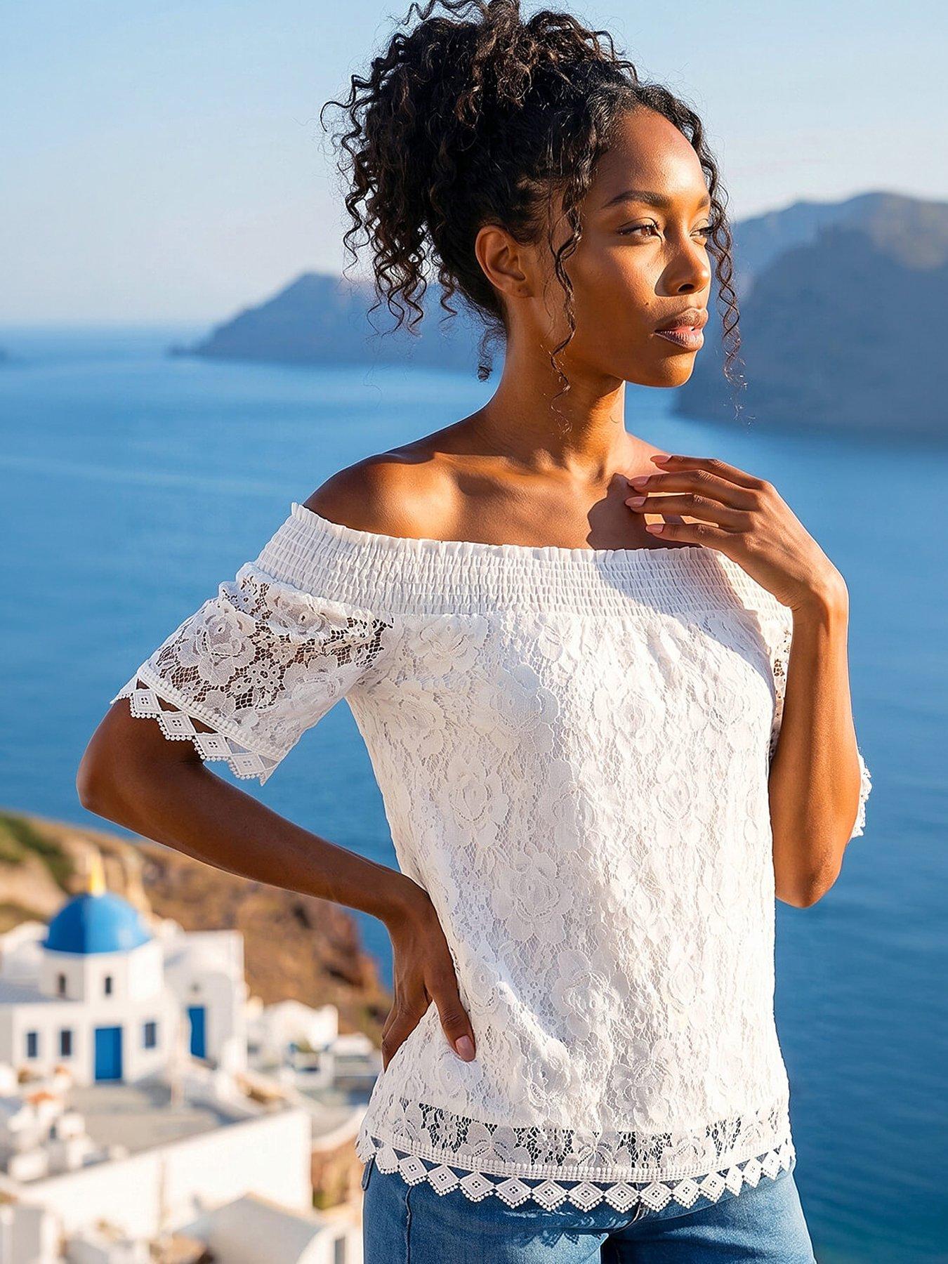 Roman Lace Detail Bardot Top