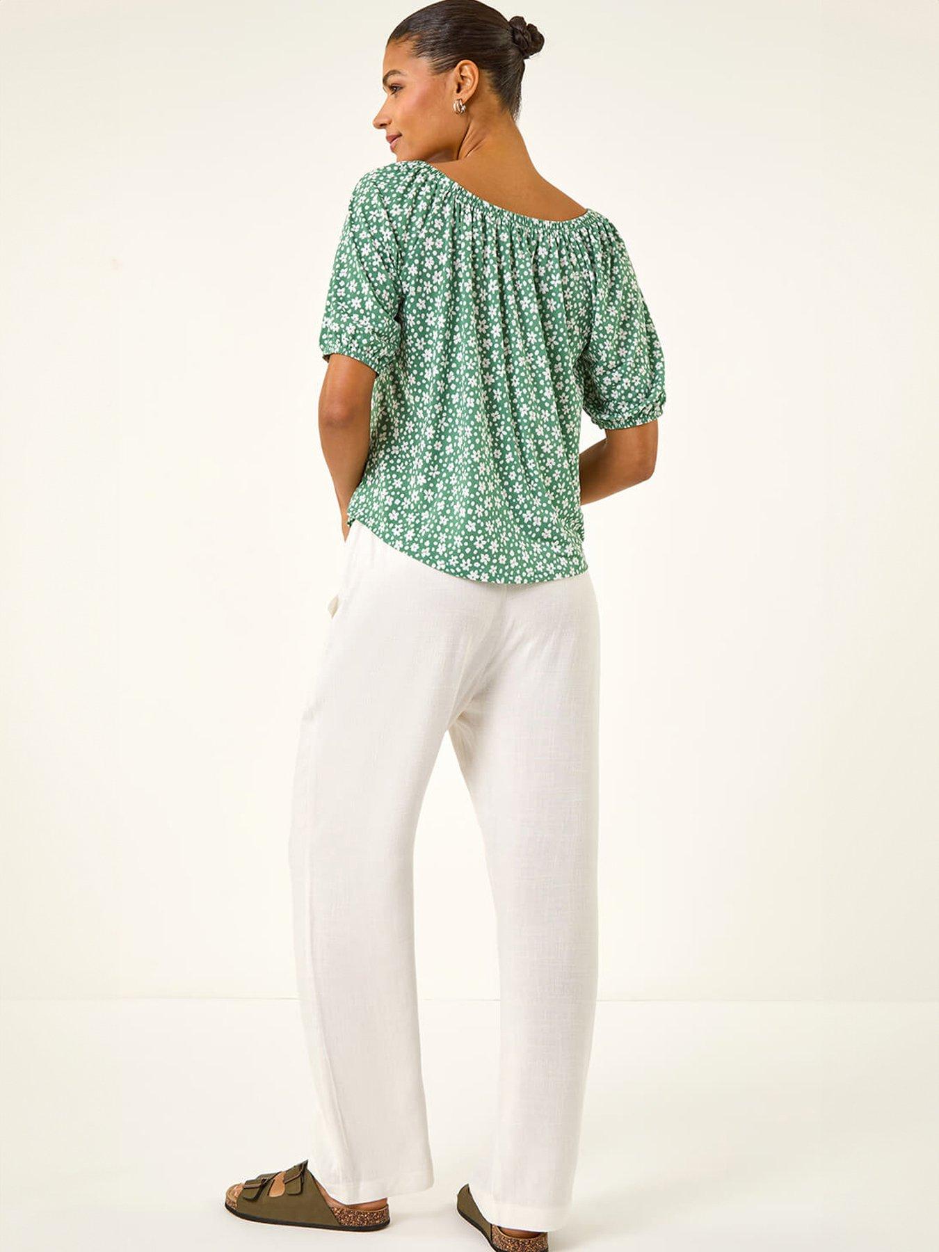 Image 2 of 5 of Roman Floral Puff Print Bardot Top