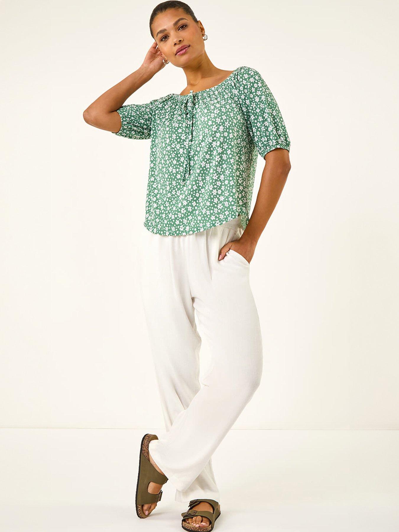 Image 3 of 5 of Roman Floral Puff Print Bardot Top
