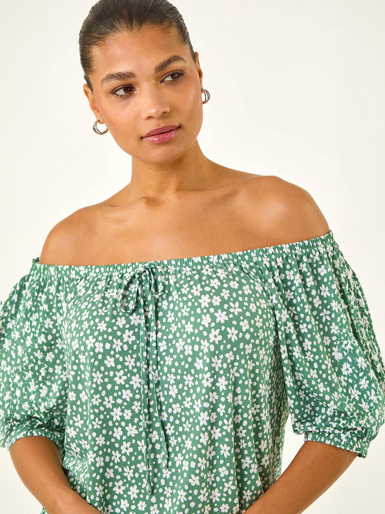 Image 4 of 5 of Roman Floral Puff Print Bardot Top