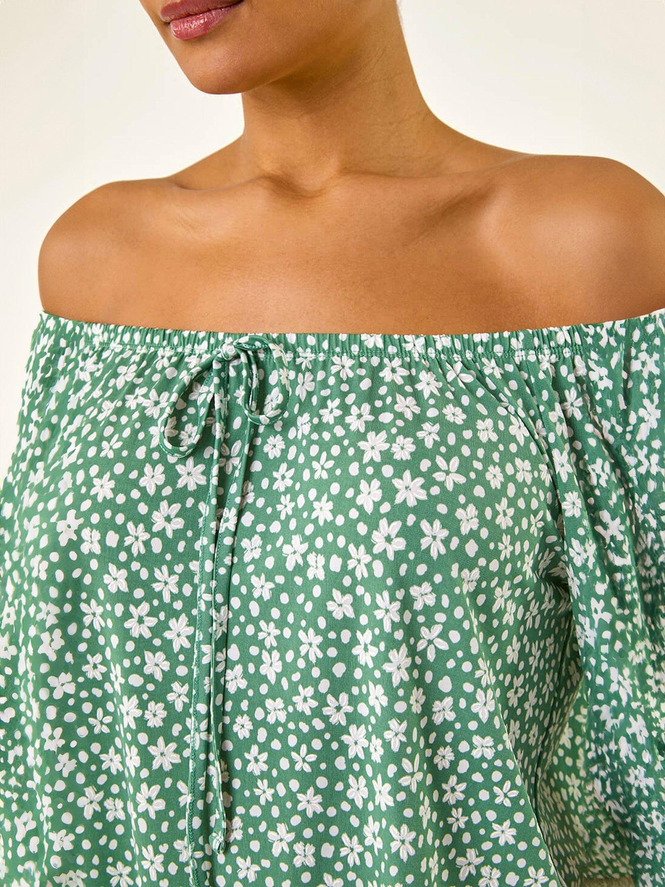 Image 5 of 5 of Roman Floral Puff Print Bardot Top