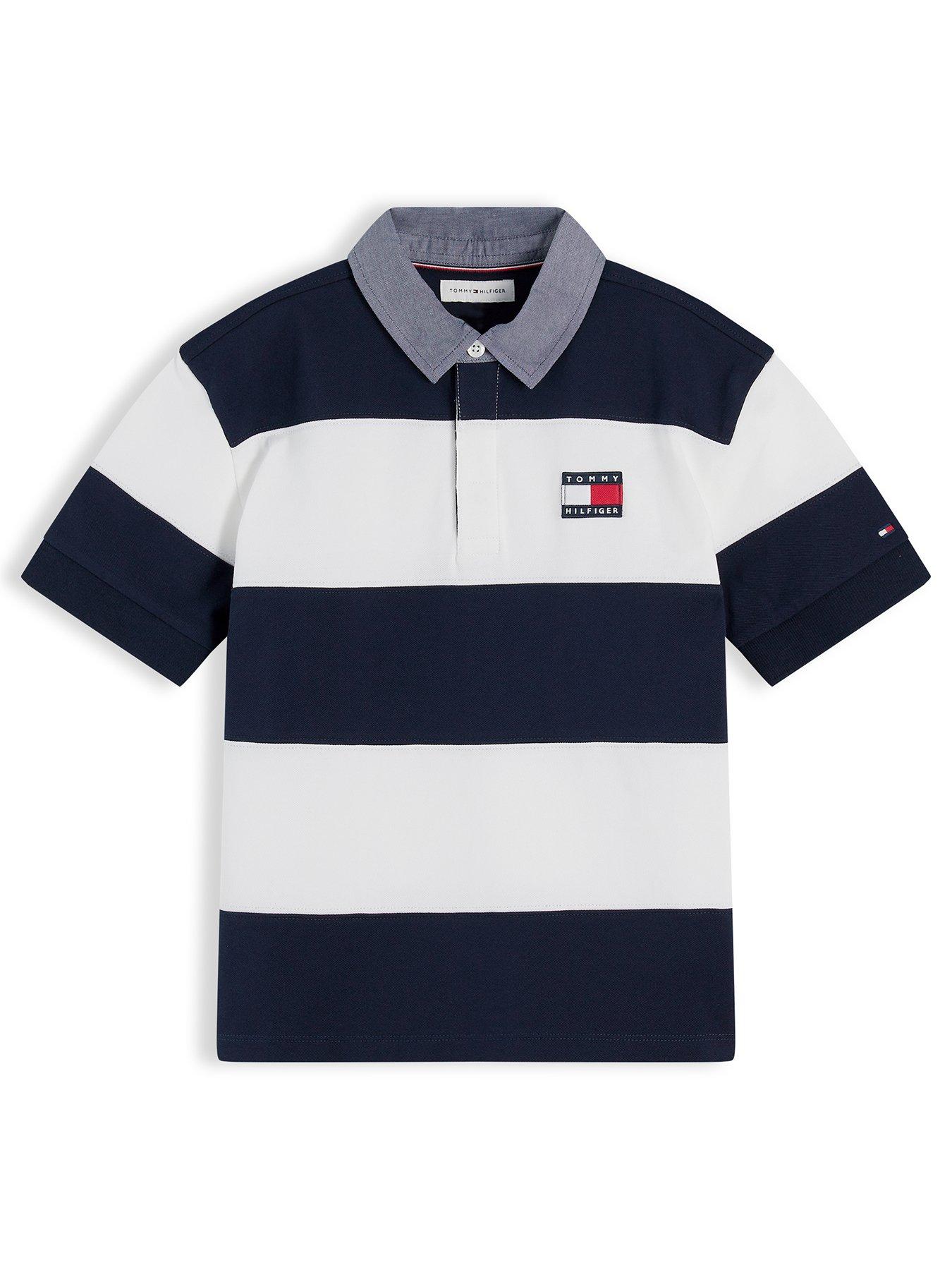 Tommy Hilfiger Boys Contrast Collar Rugby Short Sleeve Polo Shirt - Navy