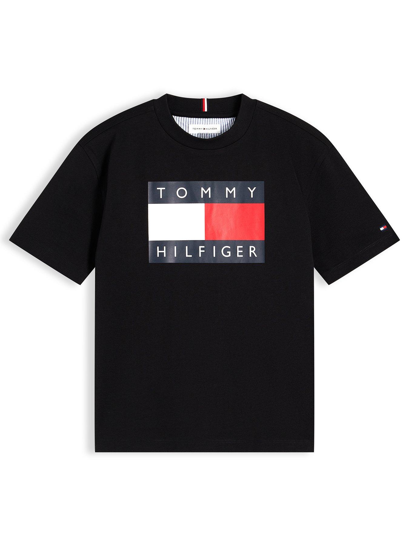Image 1 of 1 of Tommy Hilfiger Boys Heritage Printed Flag Short Sleeve T-Shirt - Black