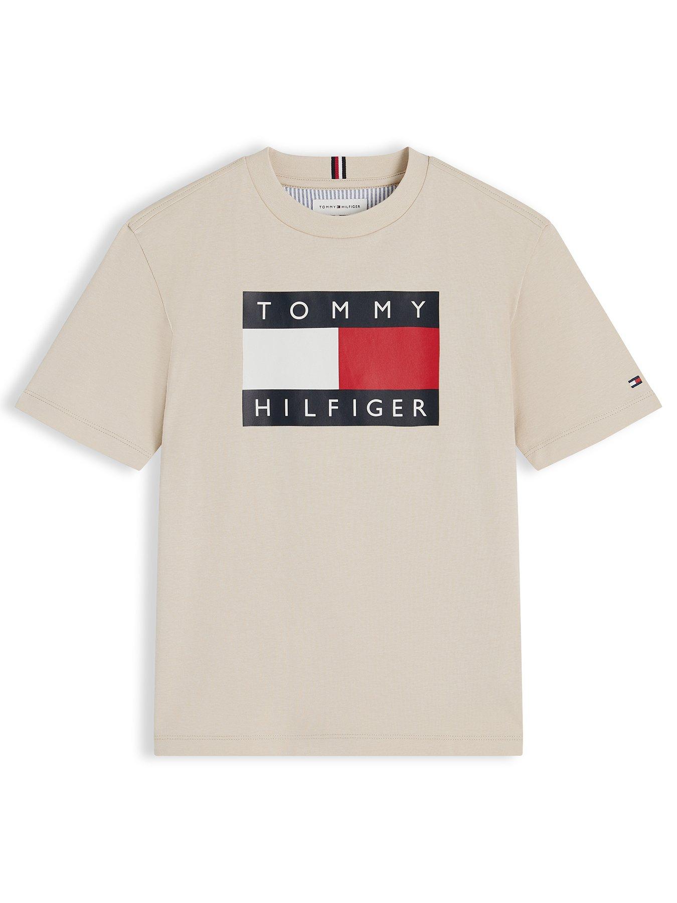 Tommy Hilfiger Flag Logo Jersey Crew Neck T-Shirt - Classic Beige