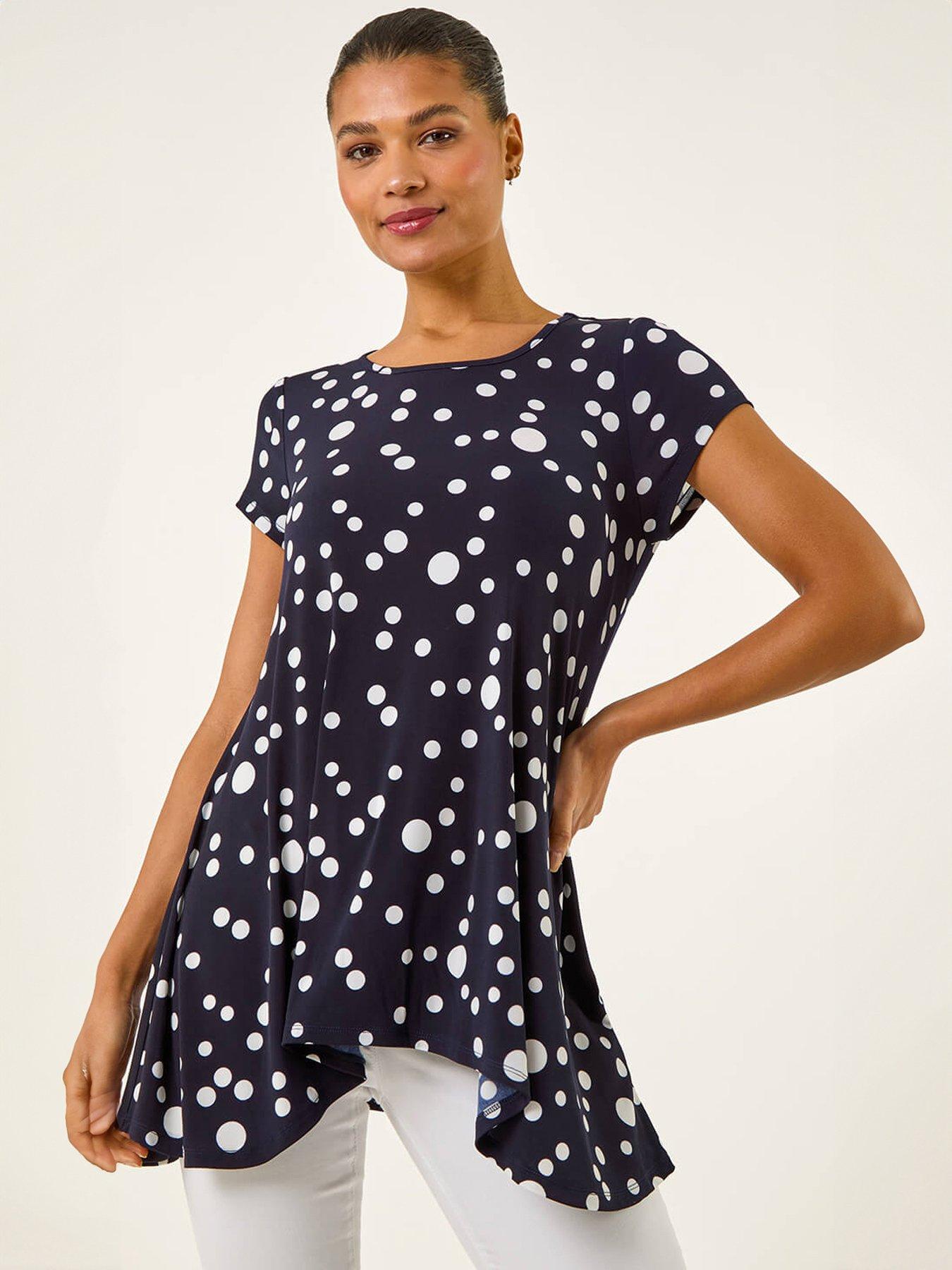 Roman Spot Print Hanky Hem Stretch Top