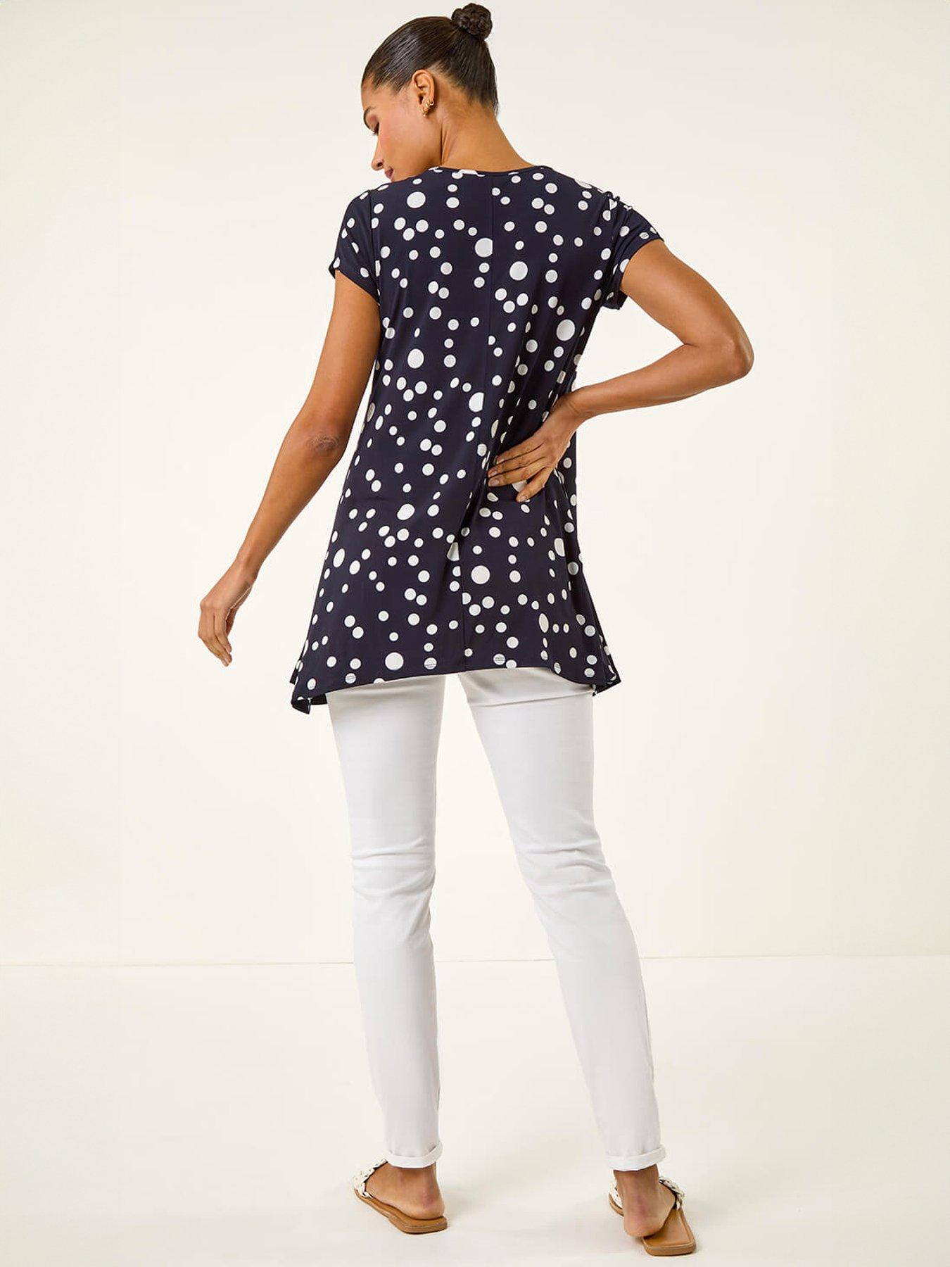Image 2 of 5 of Roman Spot Print Hanky Hem Stretch Top