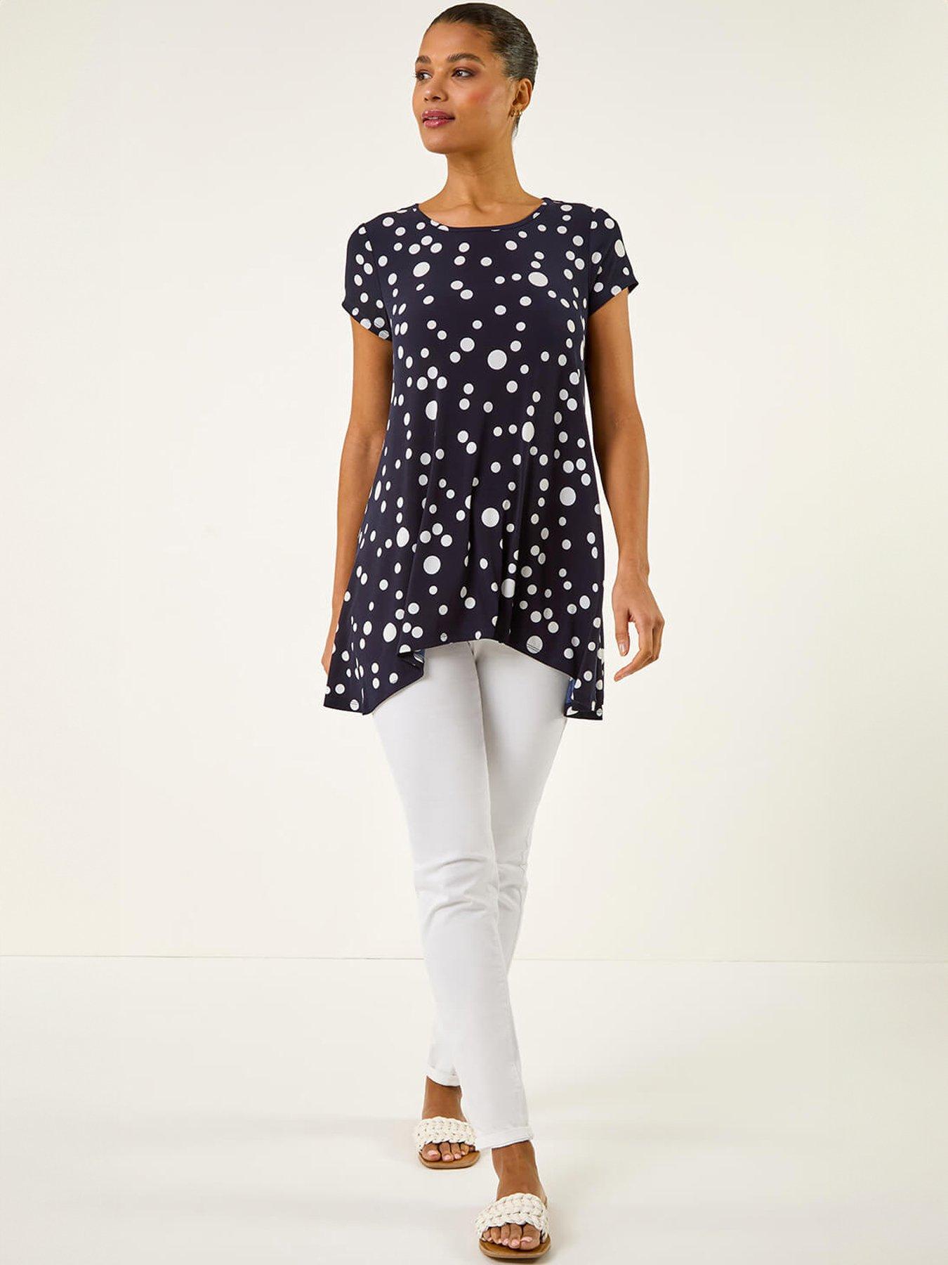 Image 3 of 5 of Roman Spot Print Hanky Hem Stretch Top
