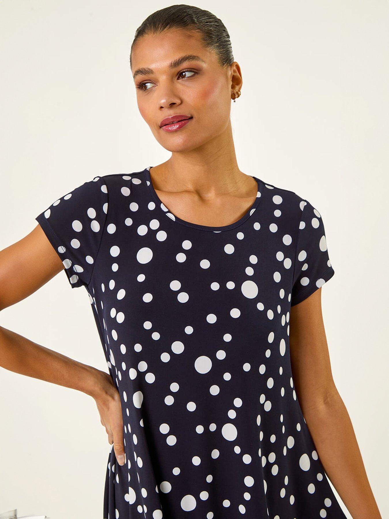 Image 4 of 5 of Roman Spot Print Hanky Hem Stretch Top