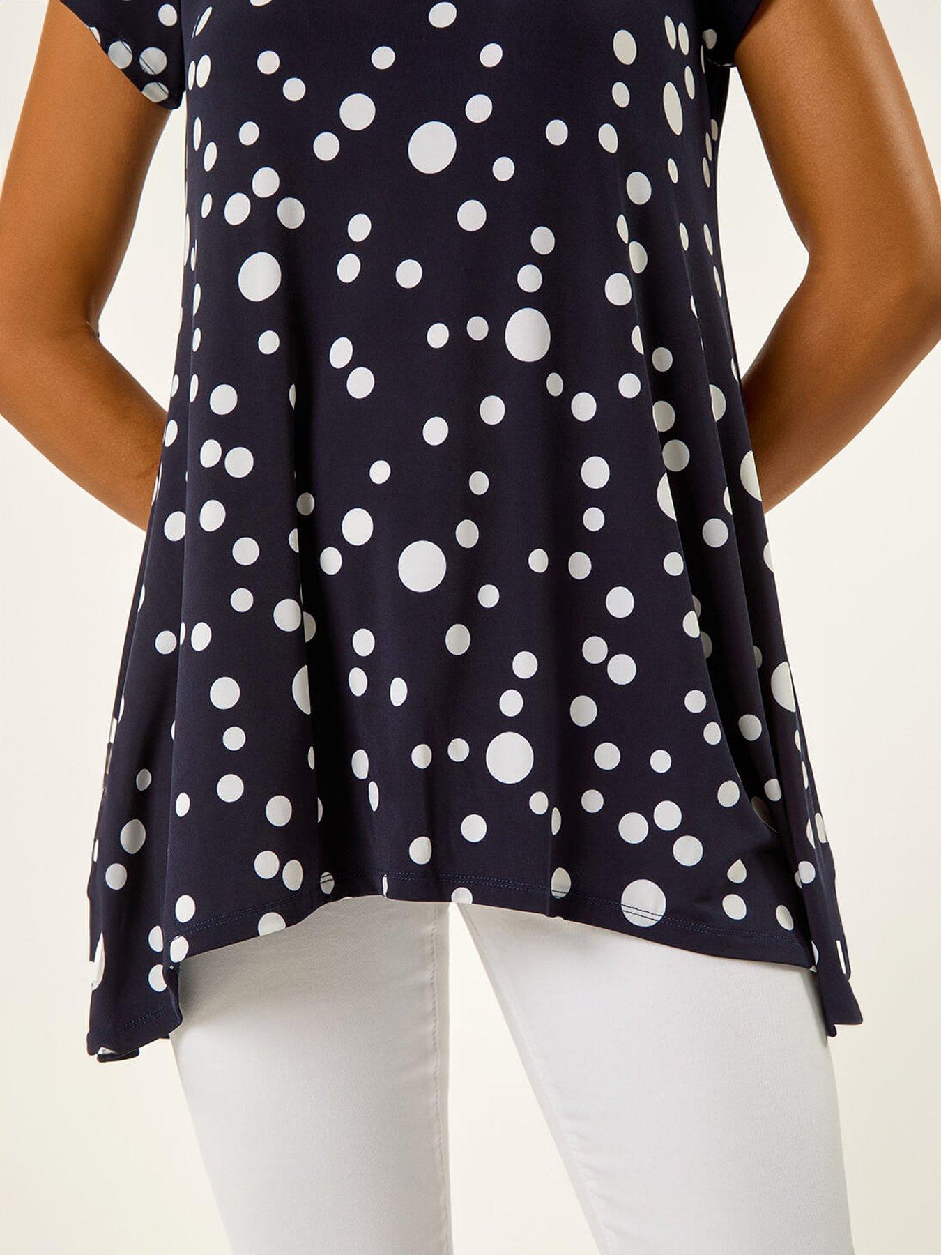 Image 5 of 5 of Roman Spot Print Hanky Hem Stretch Top