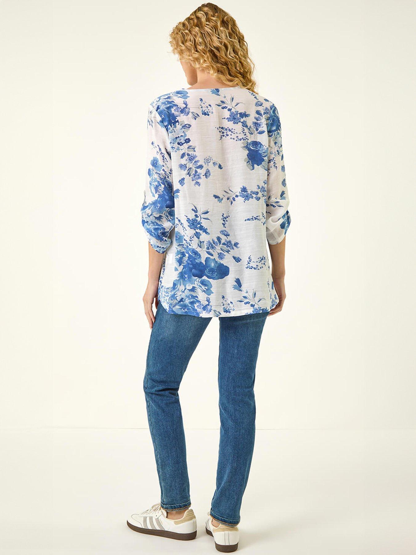 Image 2 of 5 of Roman Floral Print Lace Trim Shirt