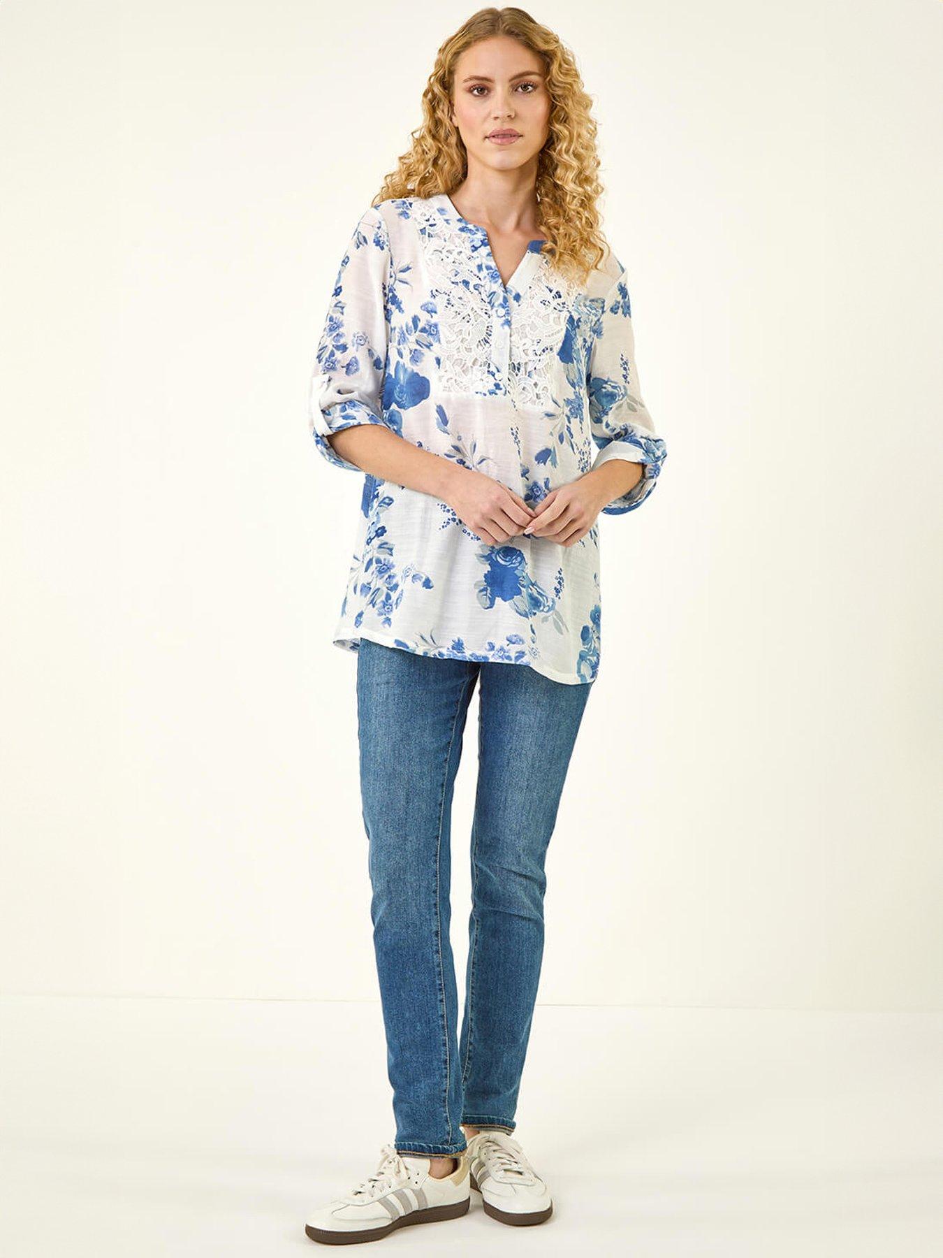 Image 3 of 5 of Roman Floral Print Lace Trim Shirt