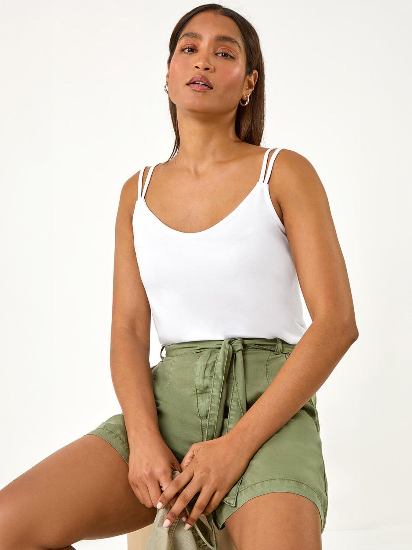  image of roman-plain-double-strap-stretch-vest-top