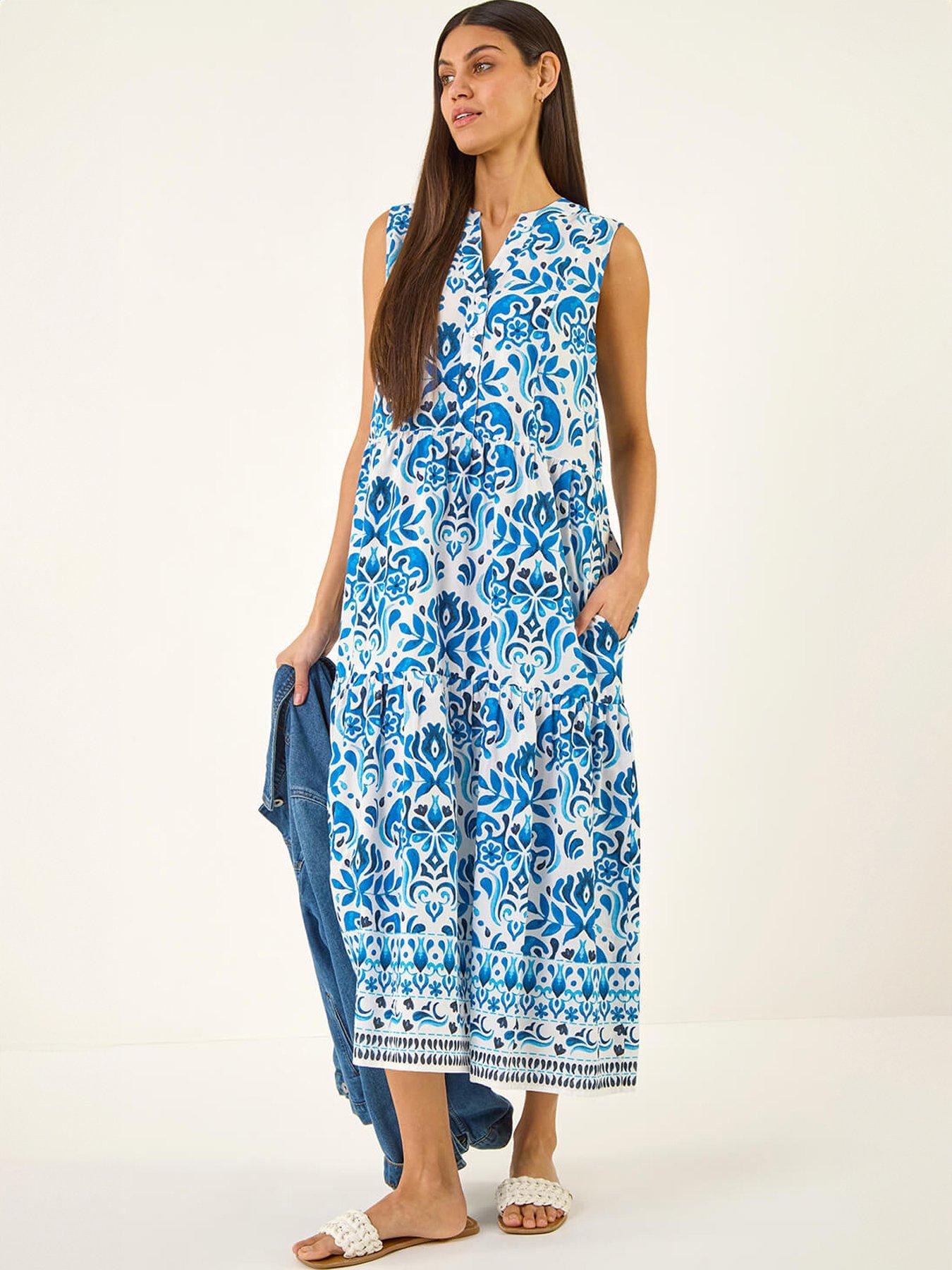 Image 1 of 5 of Roman Printed Button Detail Midi Dress