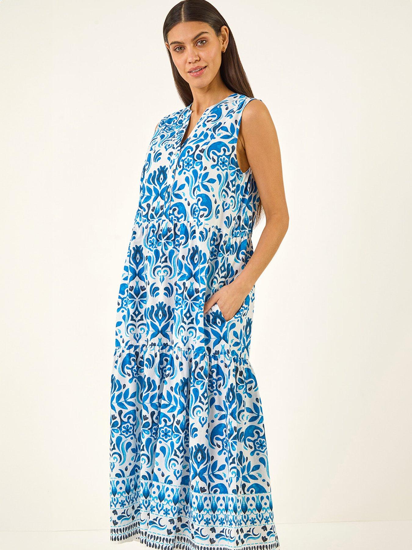 Image 3 of 5 of Roman Printed Button Detail Midi Dress
