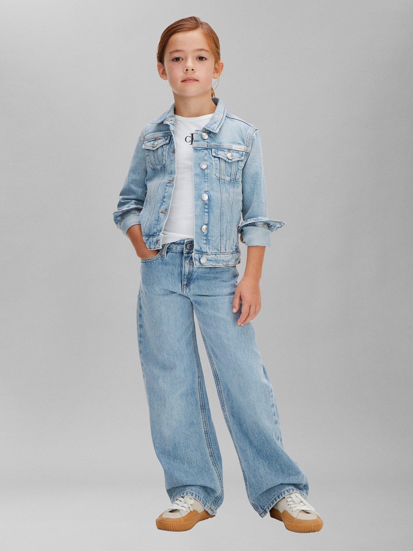 Calvin Klein Jeans Girls High Rise Wide Leg Jeans  Blue Wash