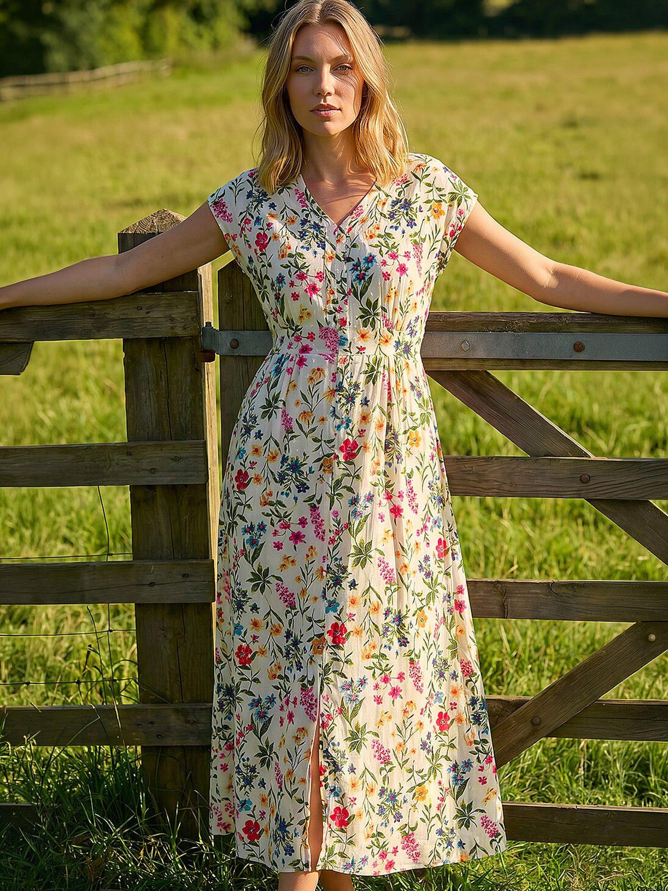 Roman Floral Print Textured Midi Dress