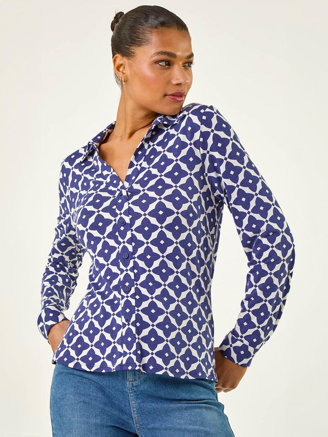  image of roman-geo-print-stretch-mock-shirt