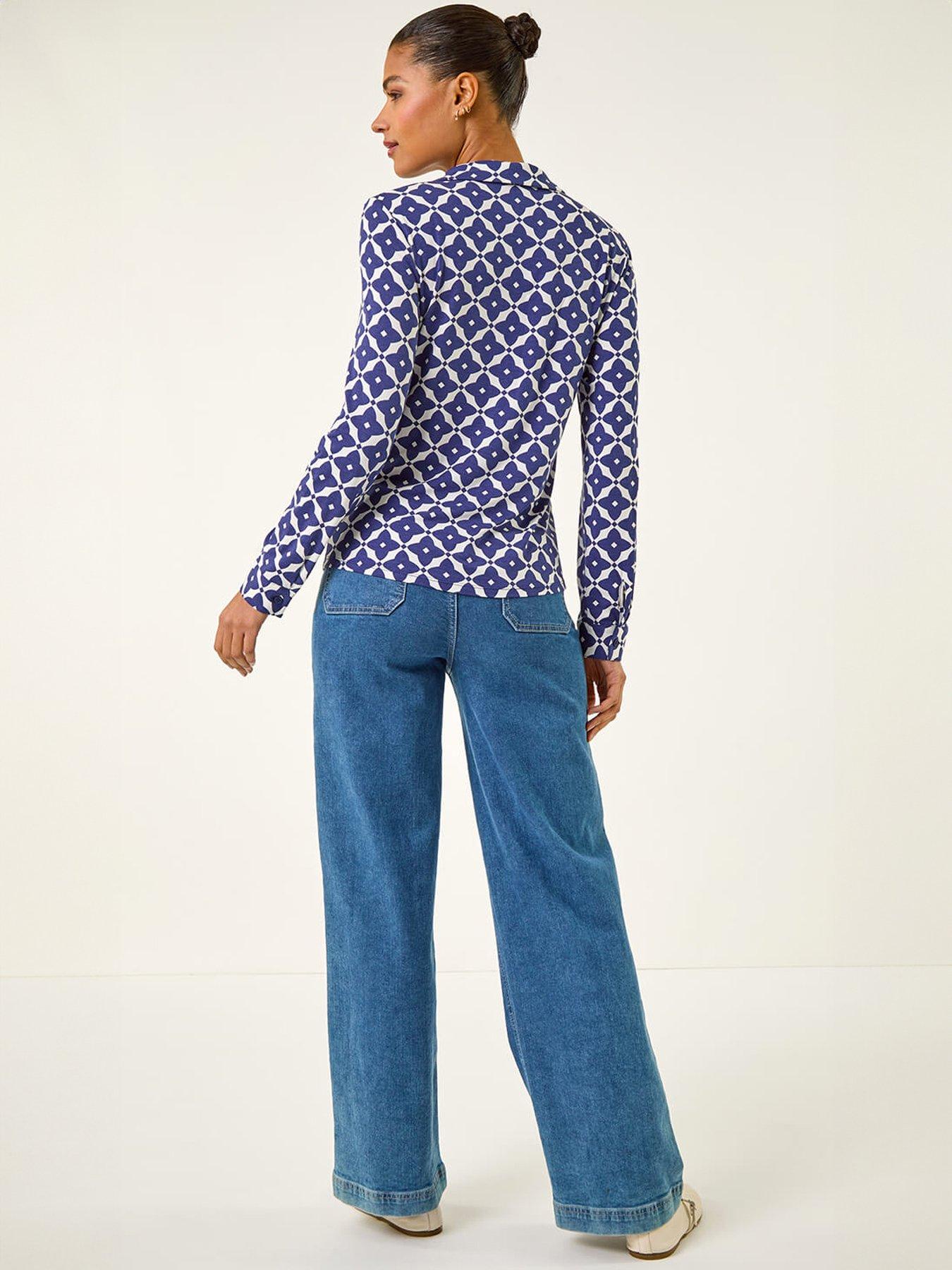  image of roman-geo-print-stretch-mock-shirt