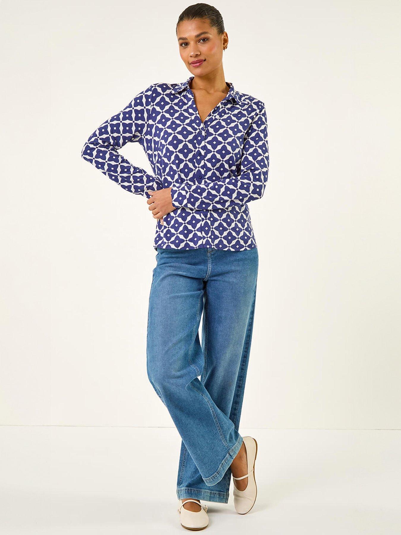  image of roman-geo-print-stretch-mock-shirt