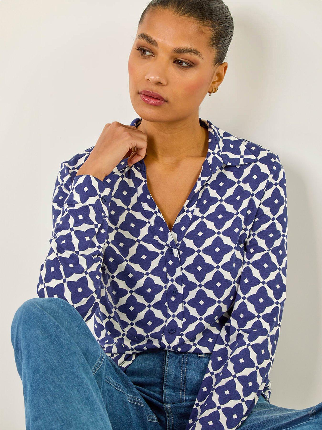  image of roman-geo-print-stretch-mock-shirt