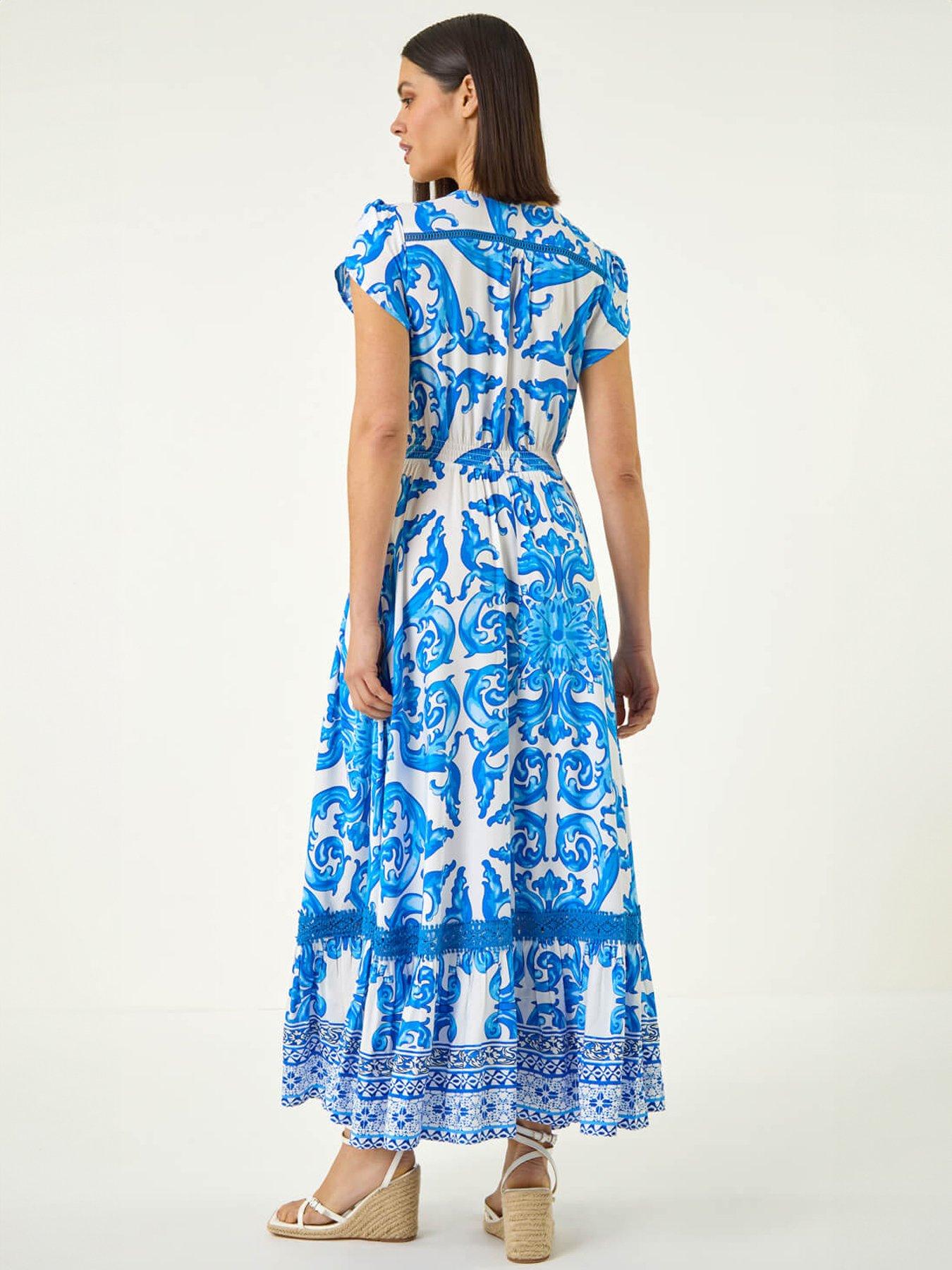  image of roman-border-print-button-midi-dress