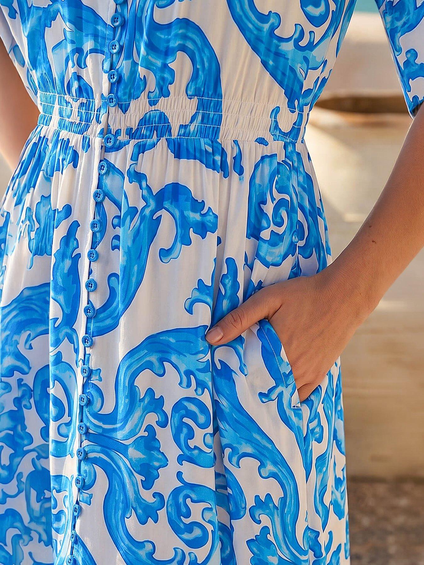 stillFront image of roman-border-print-button-midi-dress