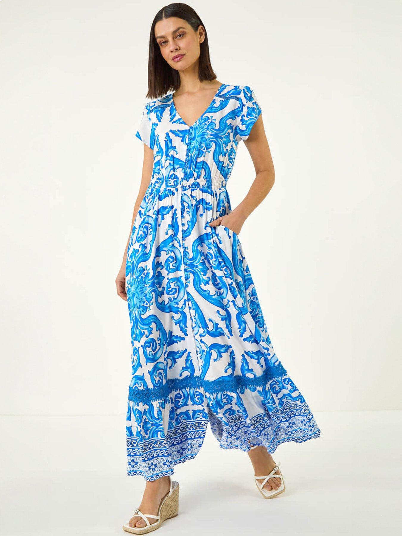  image of roman-border-print-button-midi-dress