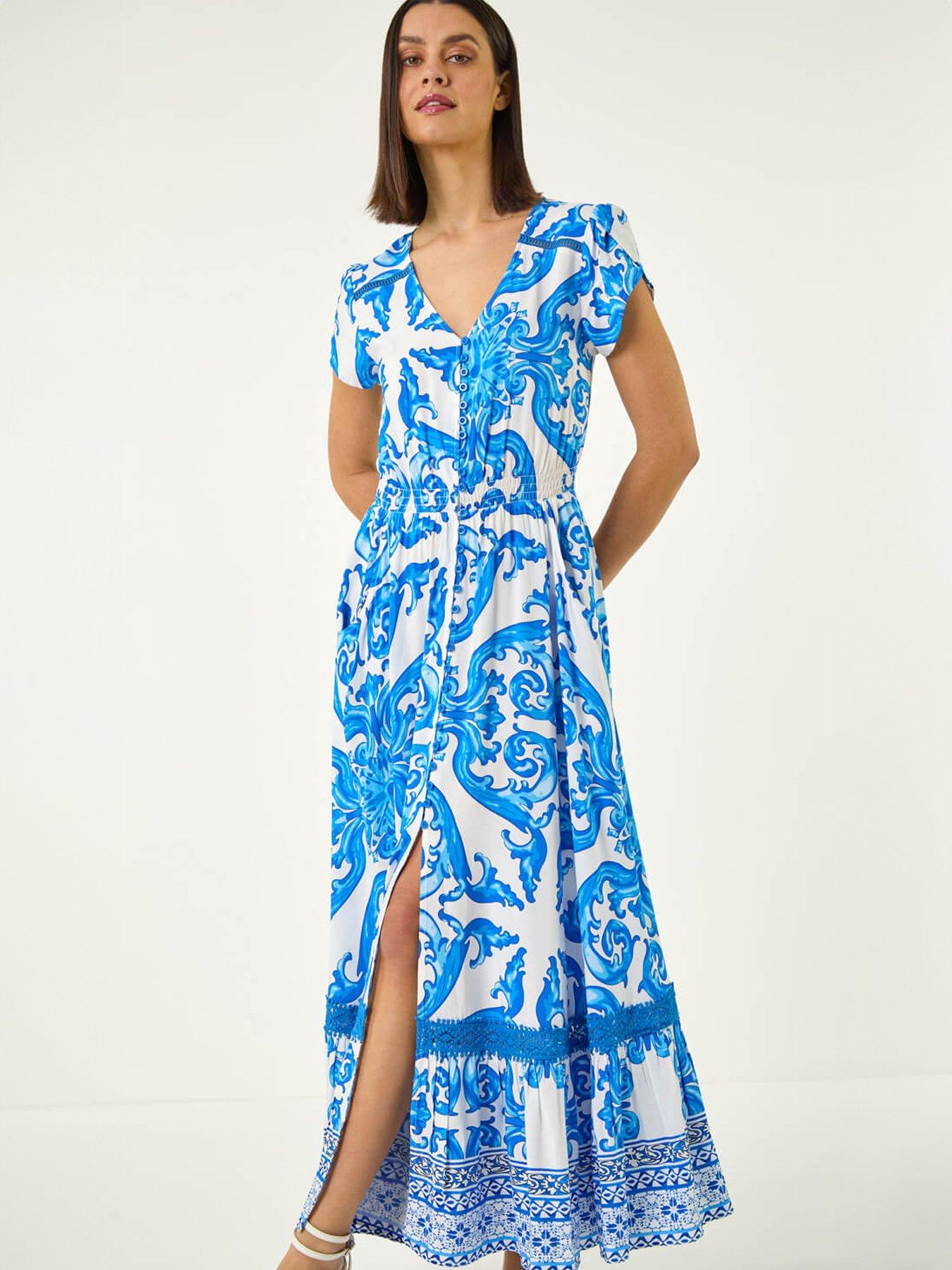  image of roman-border-print-button-midi-dress