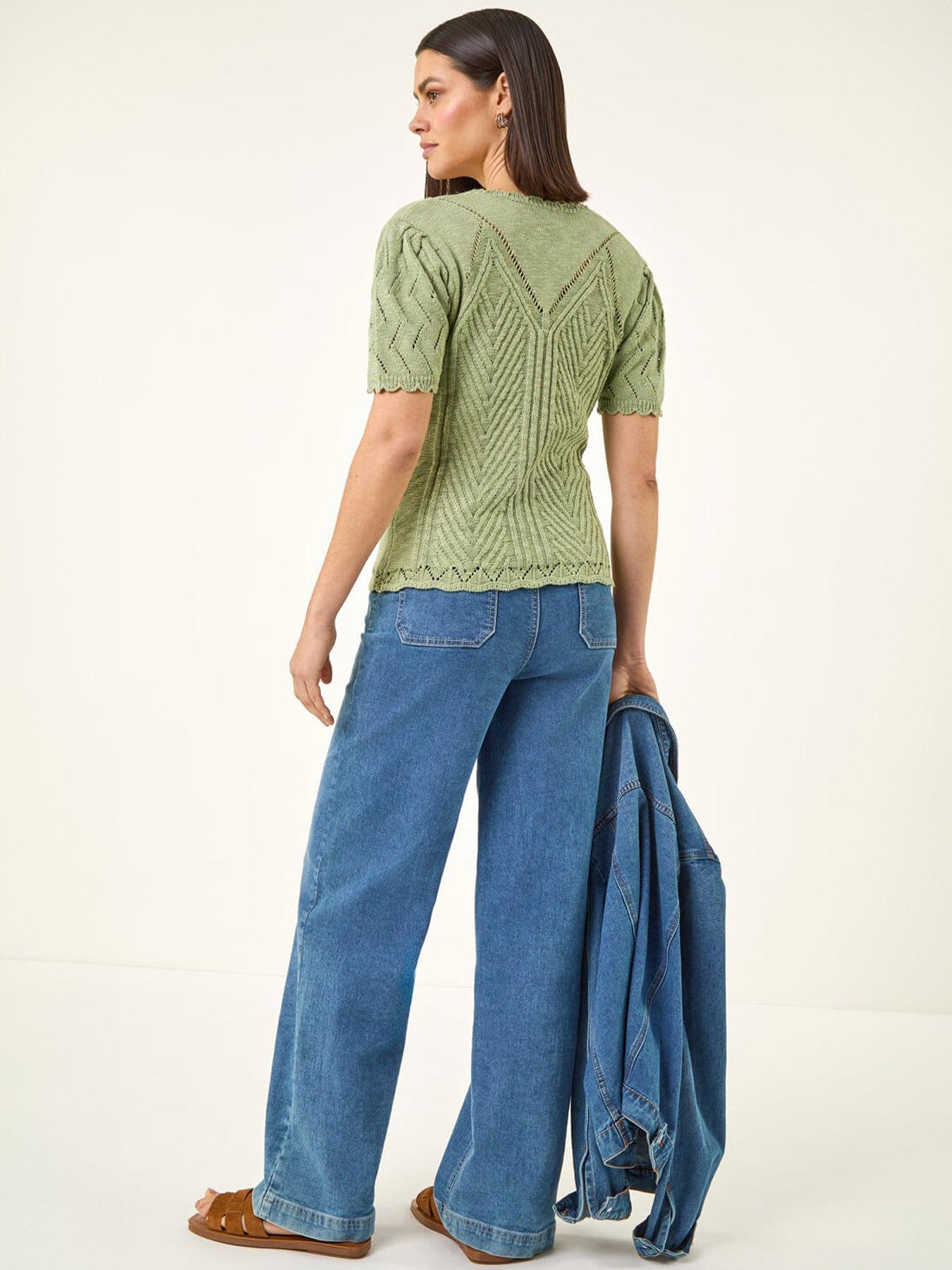 Image 2 of 5 of Roman Scallop Puff Sleeve Knit Top