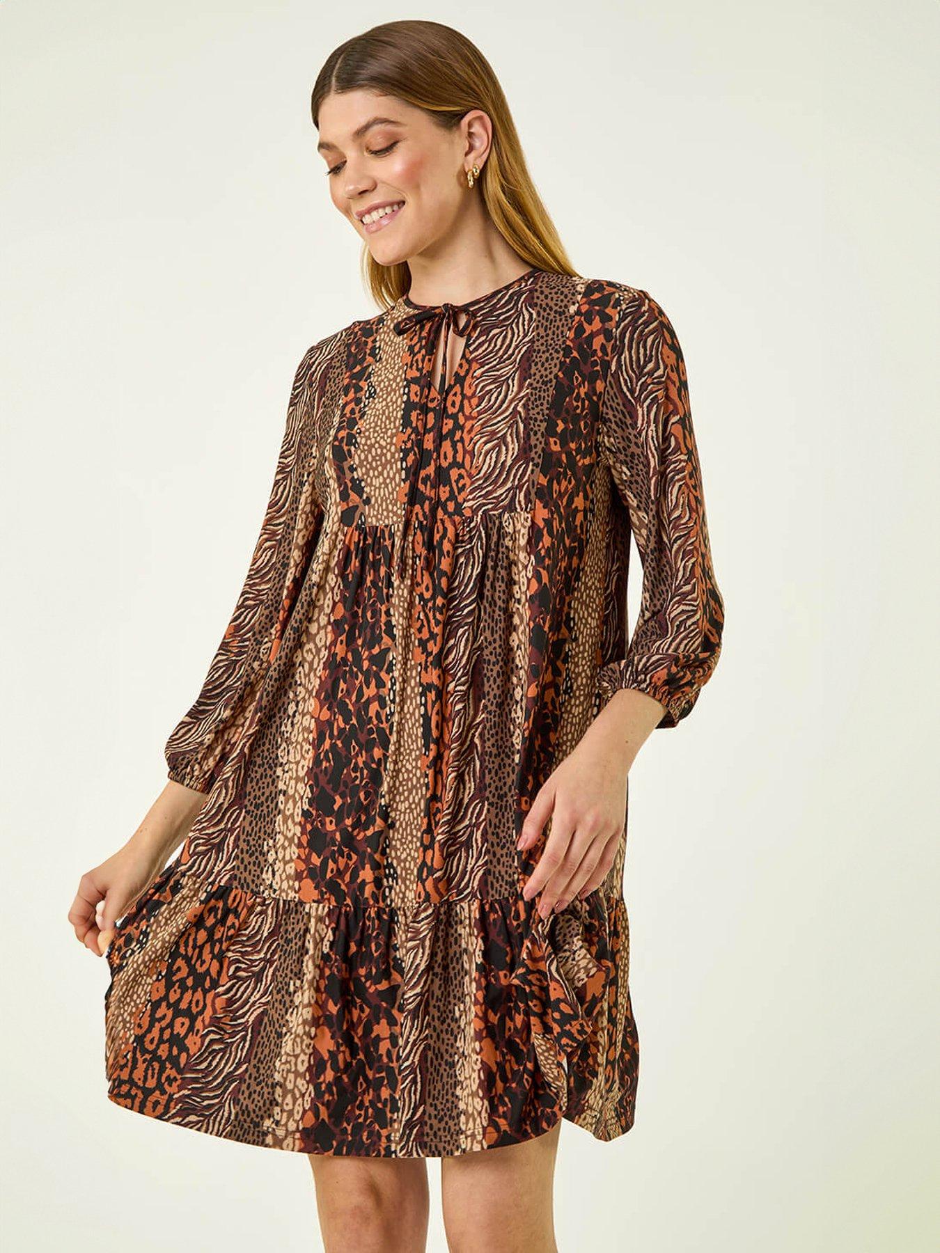 Roman Abstract Print Smock Stretch Dress