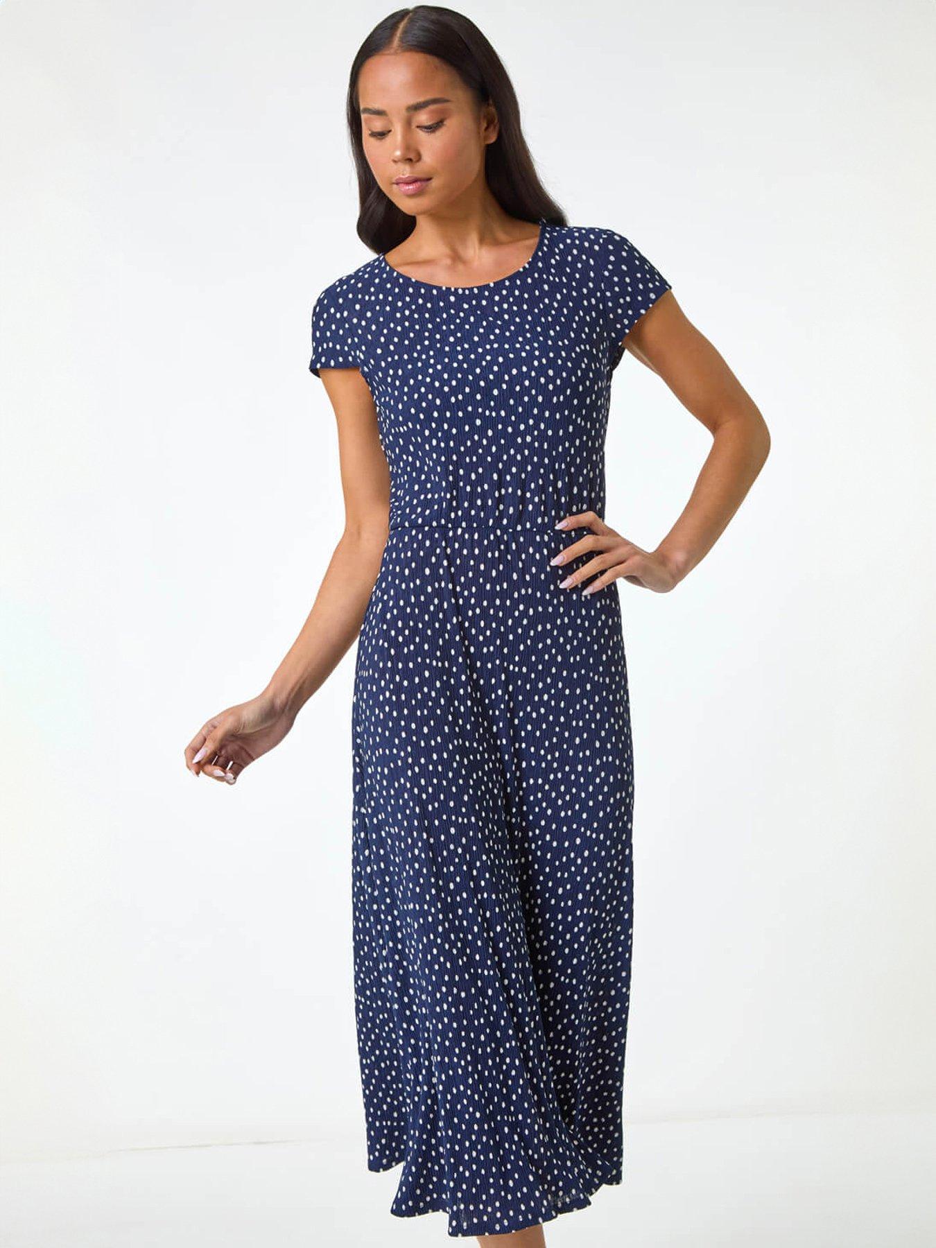 Roman Petite Spot Print Crinkle Midi Dress