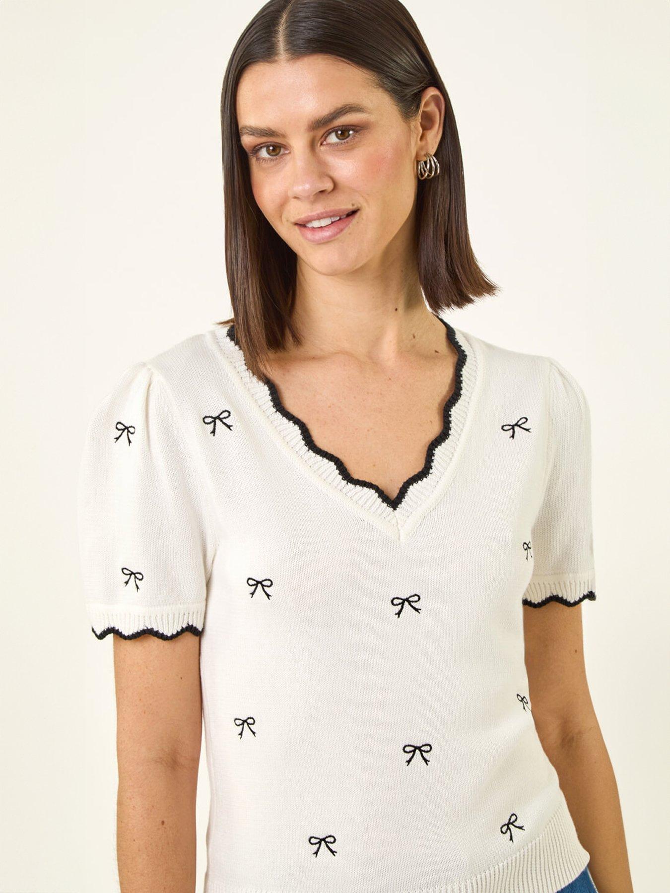 Image 4 of 5 of Roman Bow V-neck Knit Top