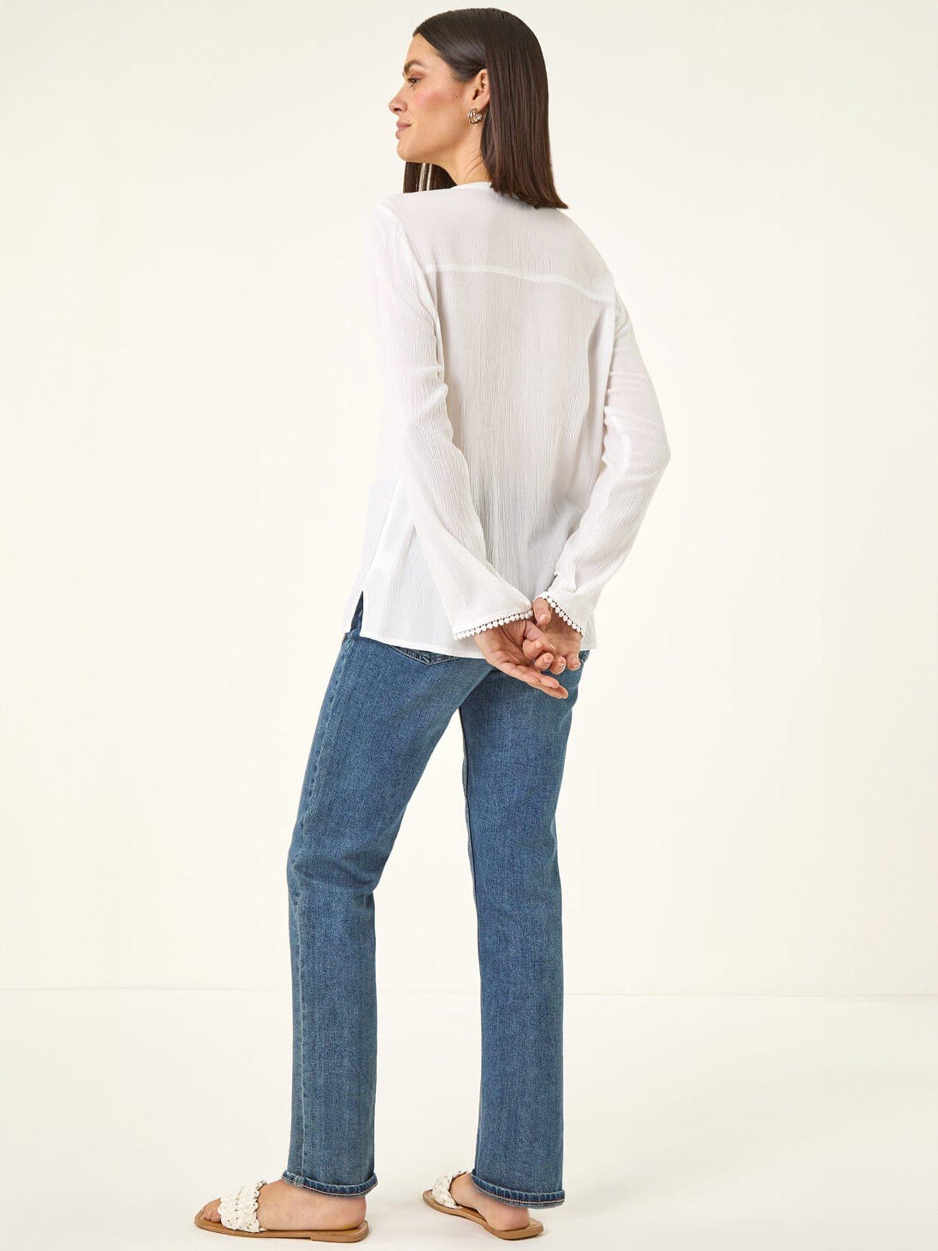  image of roman-lace-shoulder-v-neck-blouse
