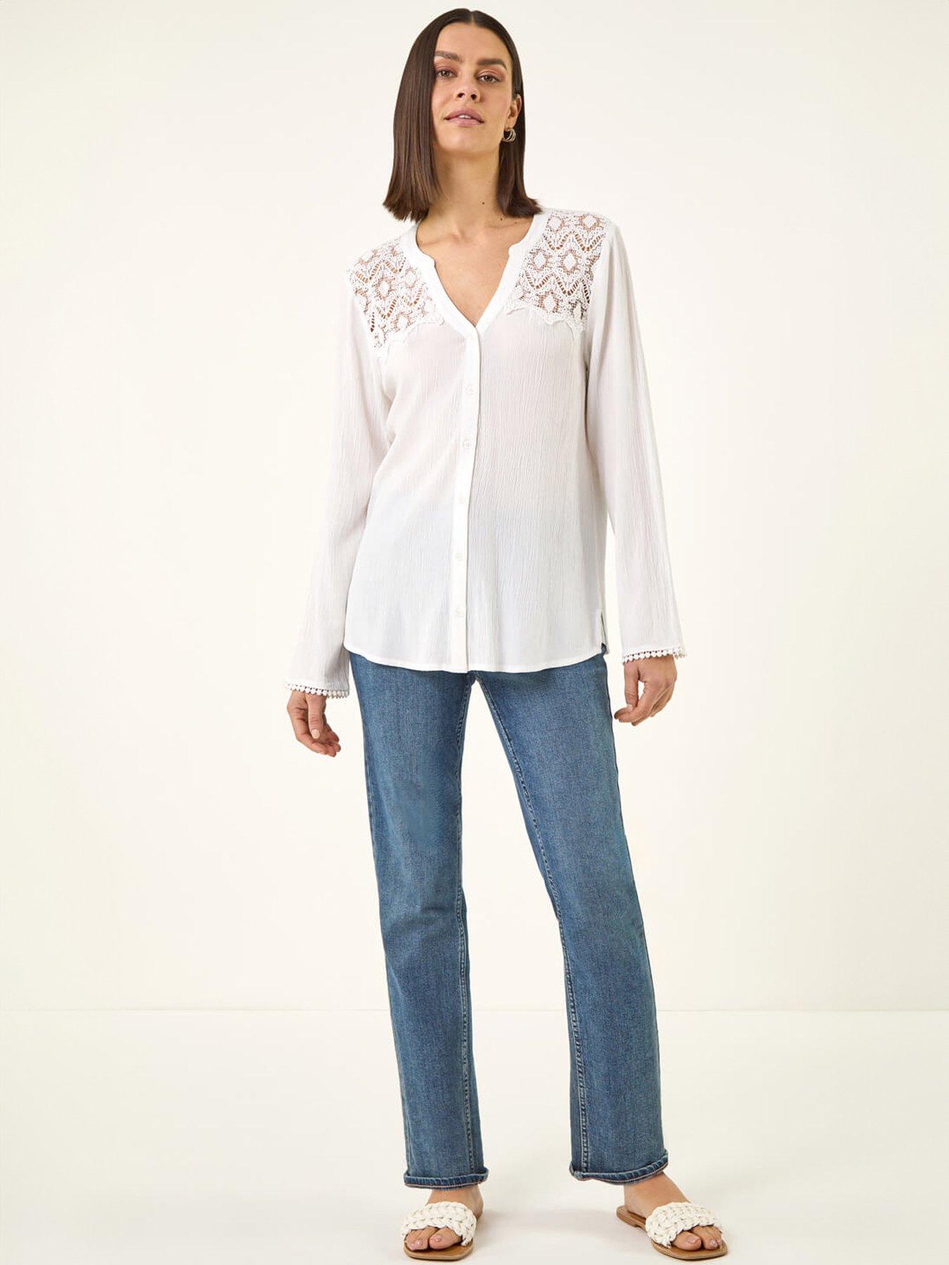  image of roman-lace-shoulder-v-neck-blouse